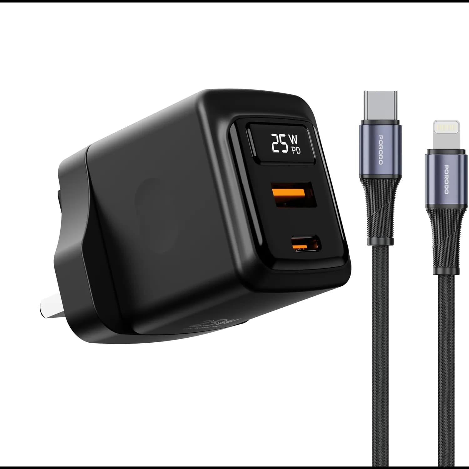 Porodo PD Charger - Dual USB-C 25W, Black 1 Porodo PD Charger - Dual USB-C 25W, Black 1