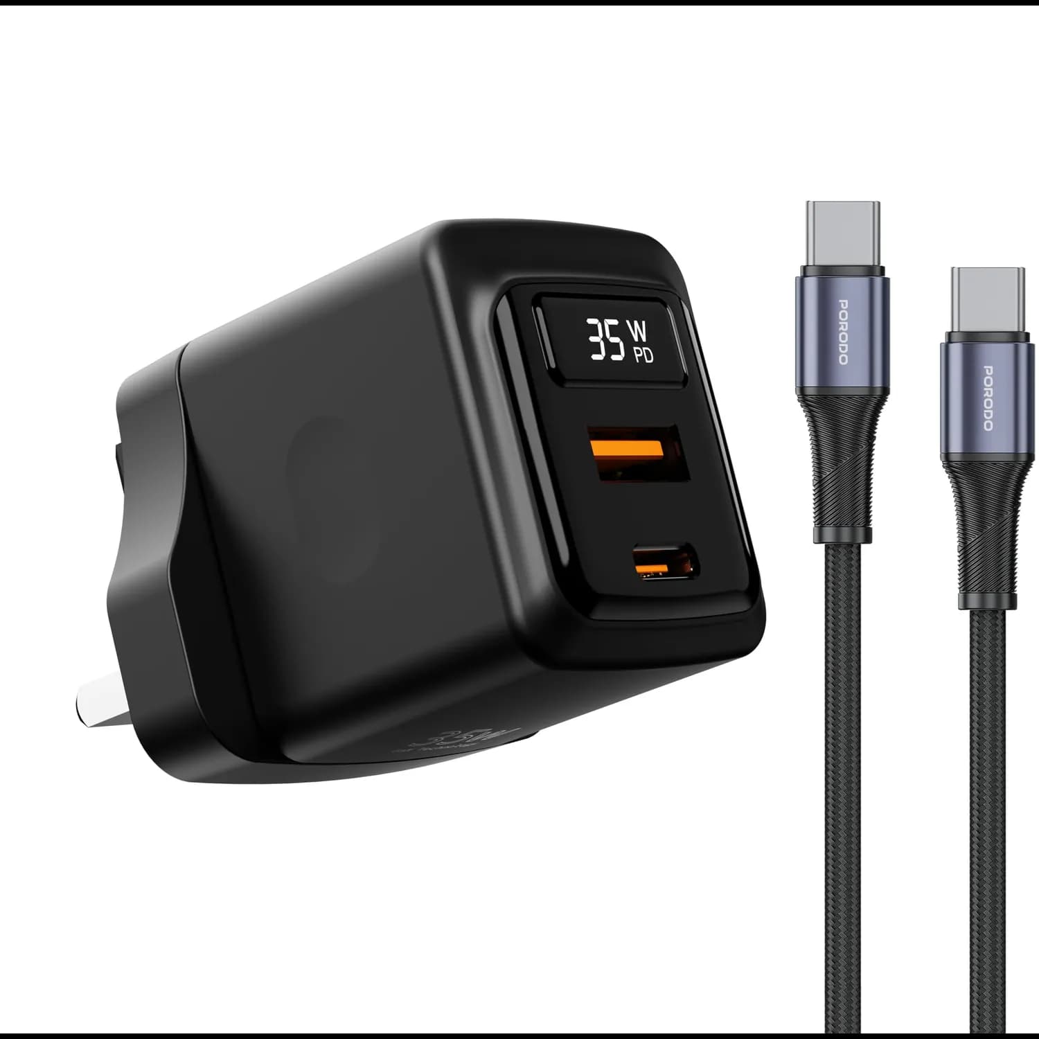 Porodo PD Charger - Dual USB-C 25W, Black 1 Porodo PD Charger - Dual USB-C 25W, Black 1