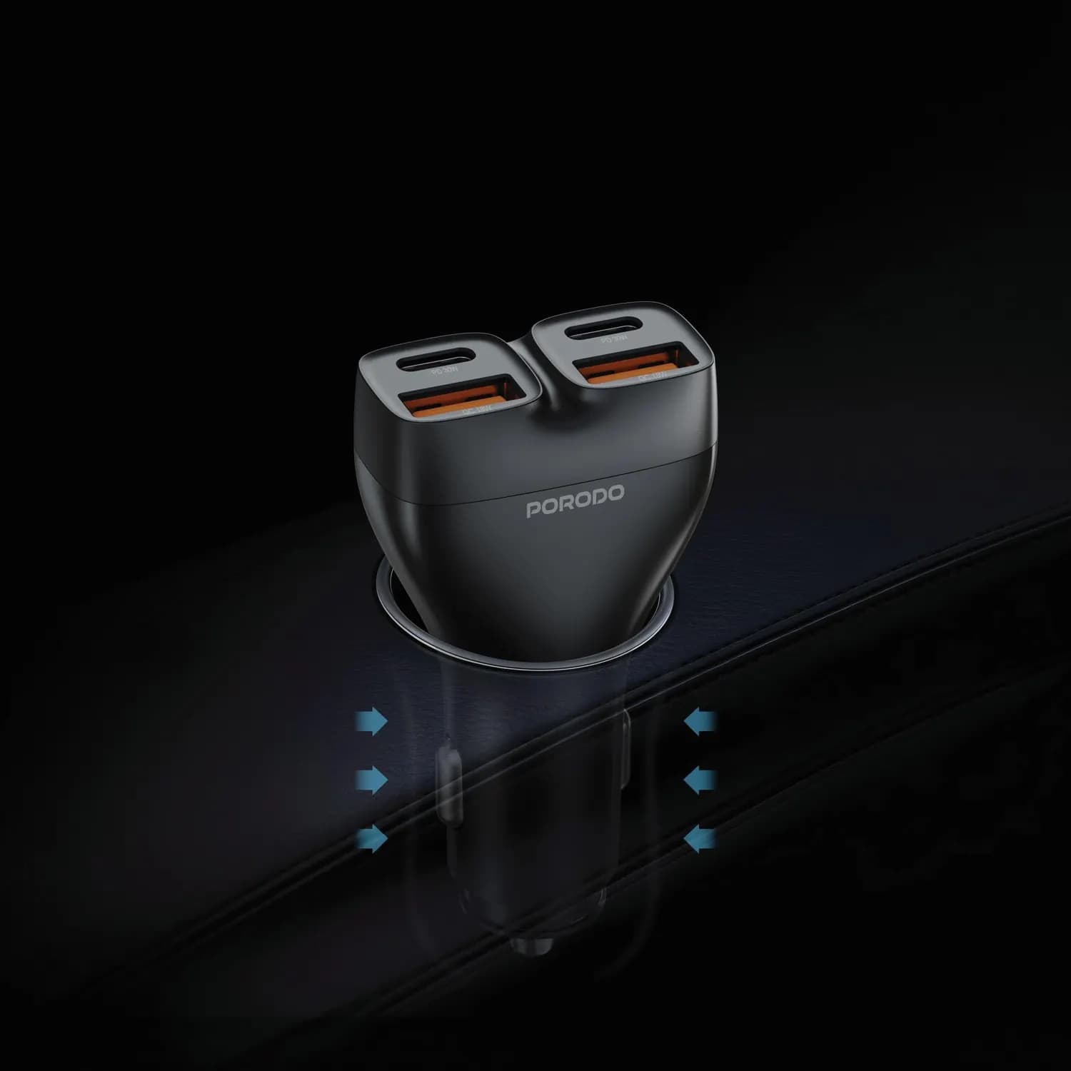 Porodo Car Charger & Audio Transmitter - 102W, Black 3