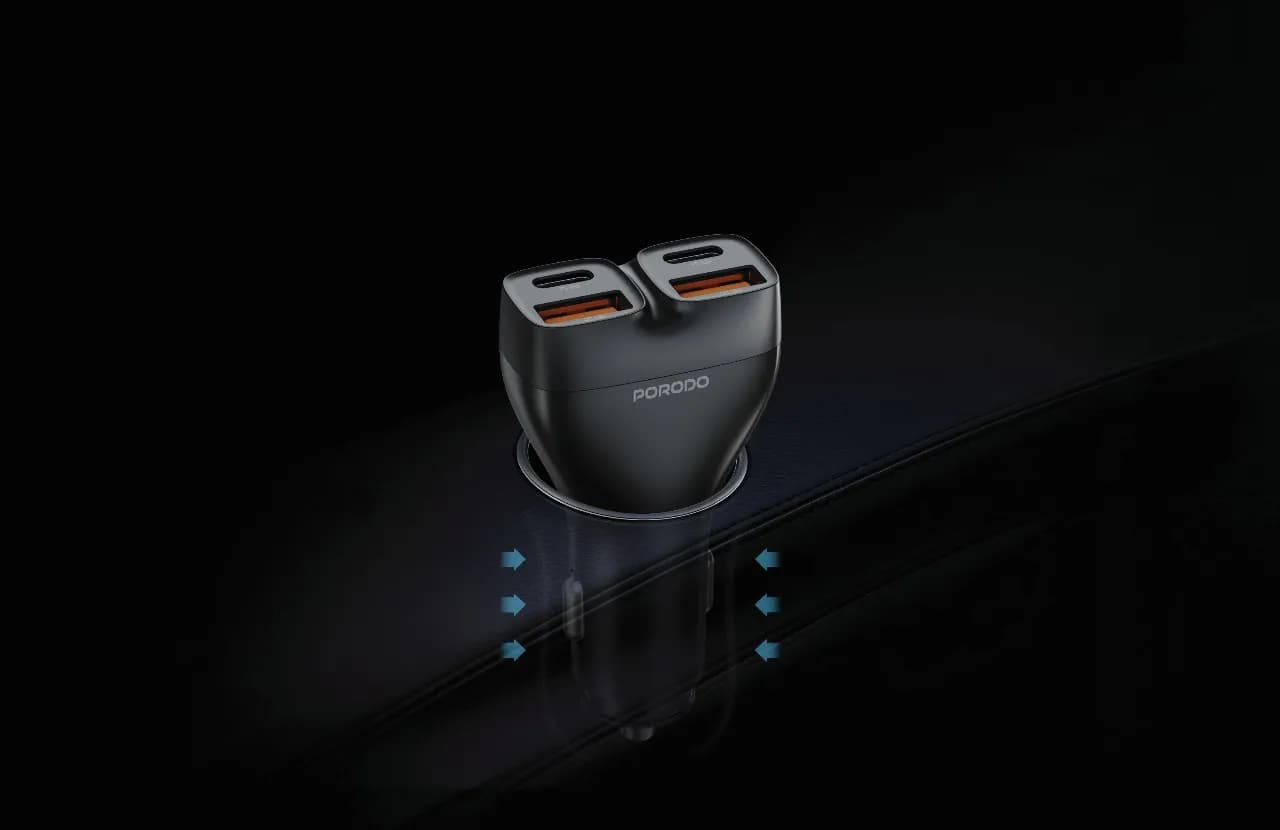 Porodo Car Charger & Audio Transmitter PDFWCH085CBK - USB-C Cable Included, Black 2
