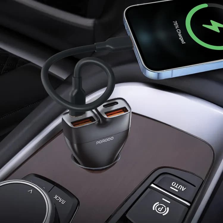Porodo Car Charger & Audio Transmitter - 102W, USB-C to Lightning 2