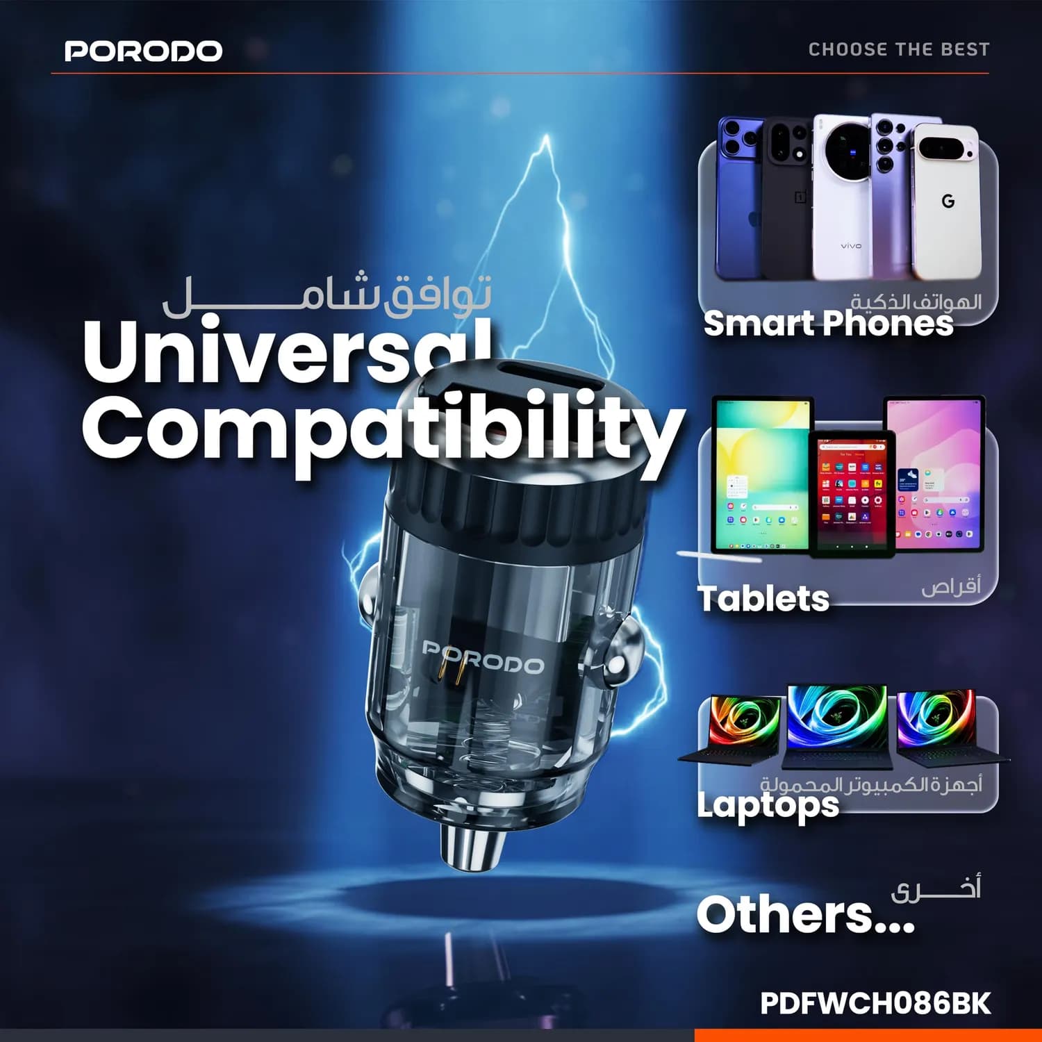 Porodo Car Charger - Dual Port 36W PD & 18W QC, Transparent 5