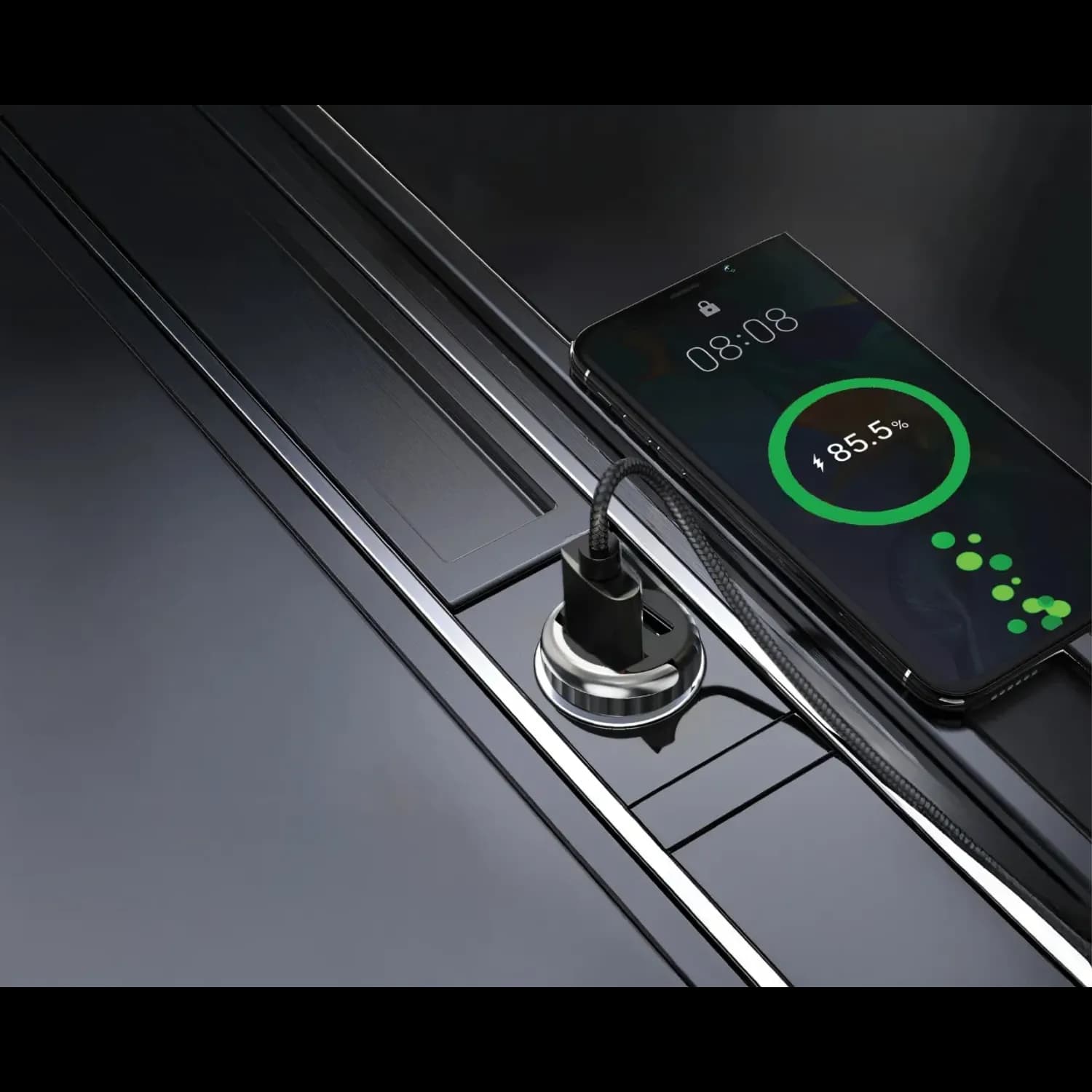 Porodo Car Charger - Dual Port, Transparent, Black 2