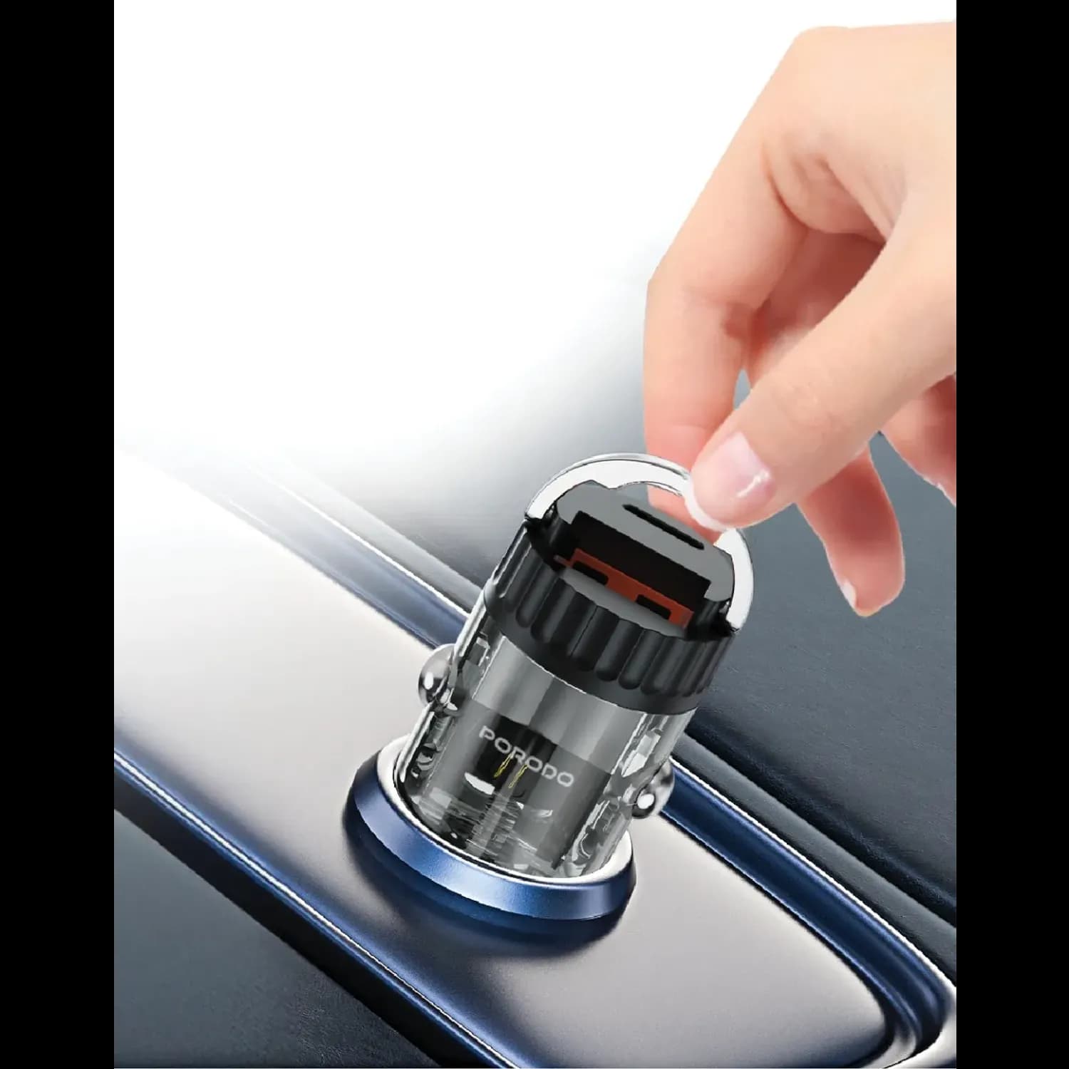 Porodo Car Charger - Dual Port, Transparent, Black 5
