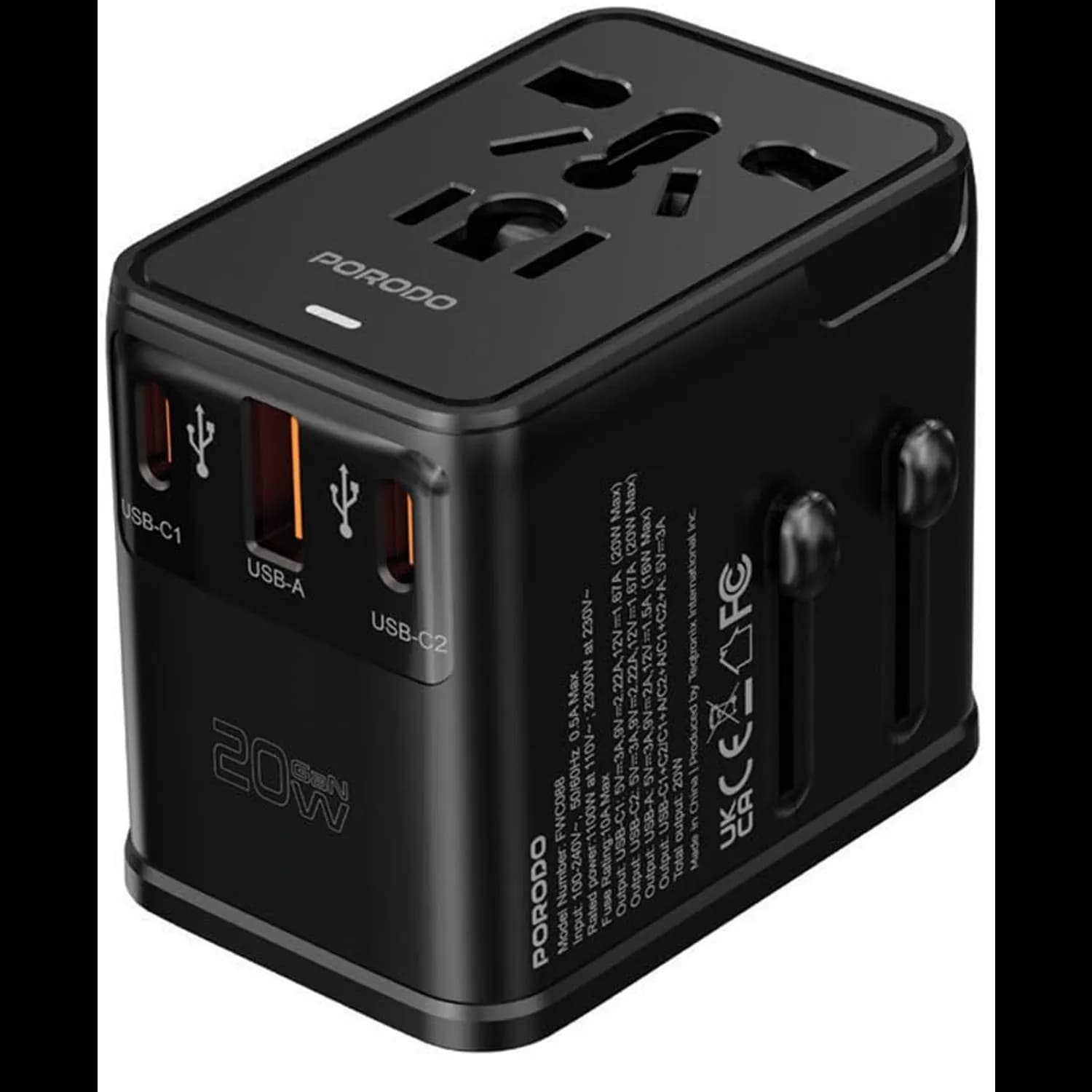 Porodo Travel Adapter - Universal, Black Porodo Travel Adapter - Universal, Black