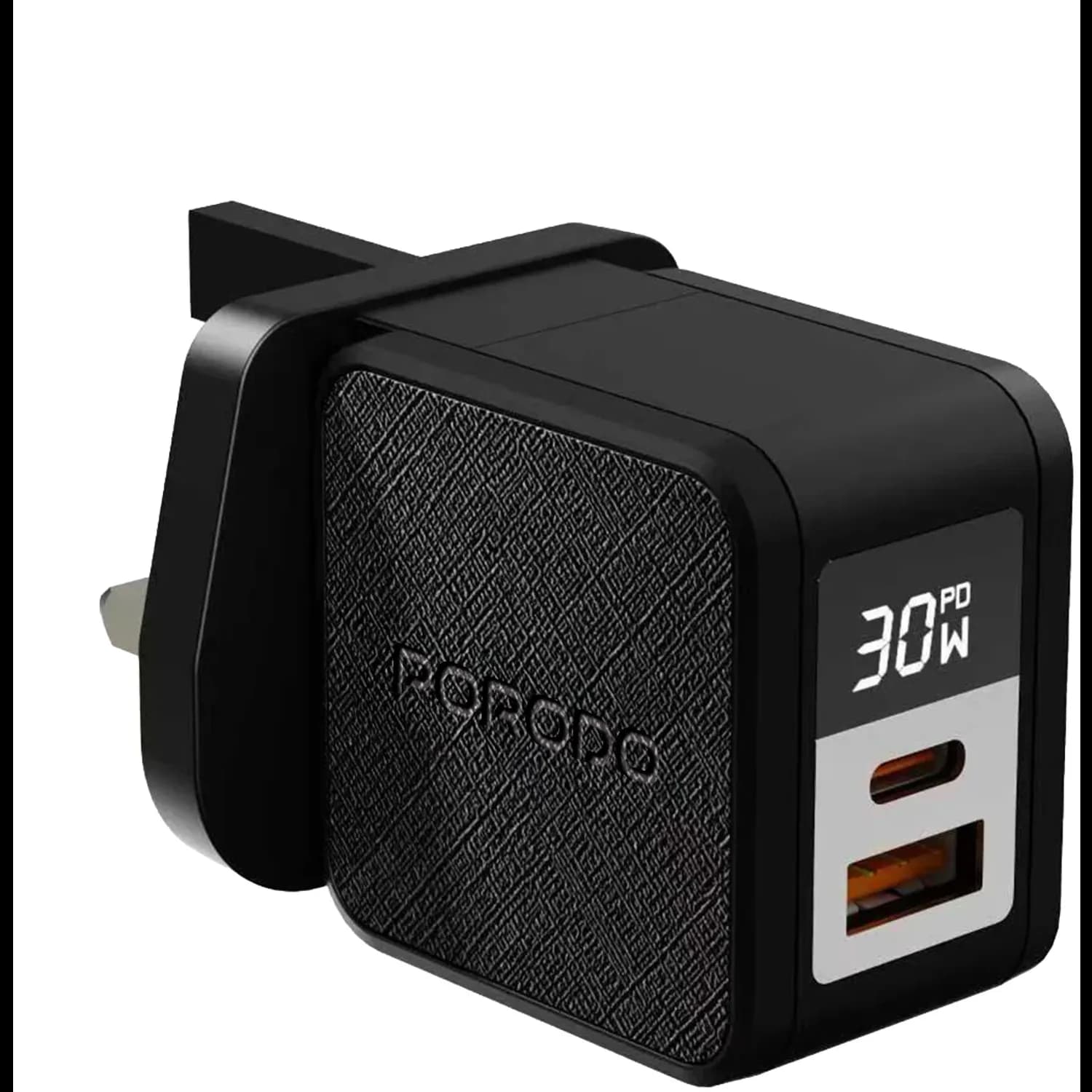Porodo Charger Quantum GaN 30W + Lightning Cable - Multi-Port, Digital Display, Black 1 Porodo Charger Quantum GaN 30W + Lightning Cable - Multi-Port, Digital Display, Black 1