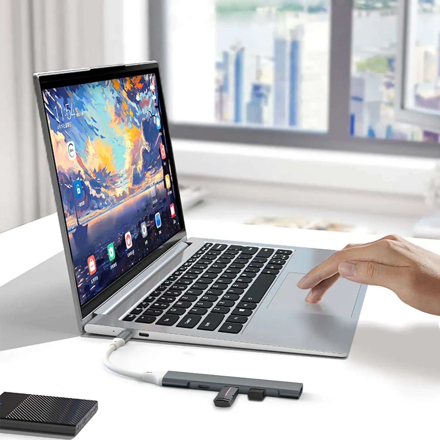 Porodo USB Hub - 4-Port USB 3.0, USB-C & USB-A, Gray 2