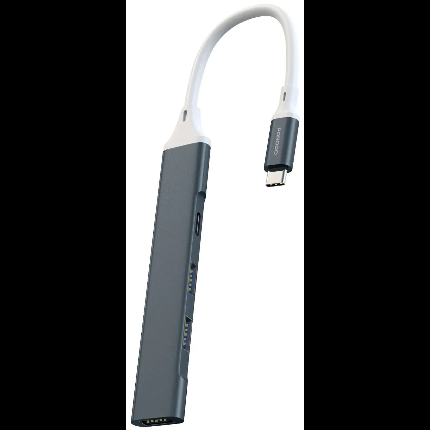 Porodo USB Hub - 4-Port USB 3.0, USB-C & USB-A, Gray 3