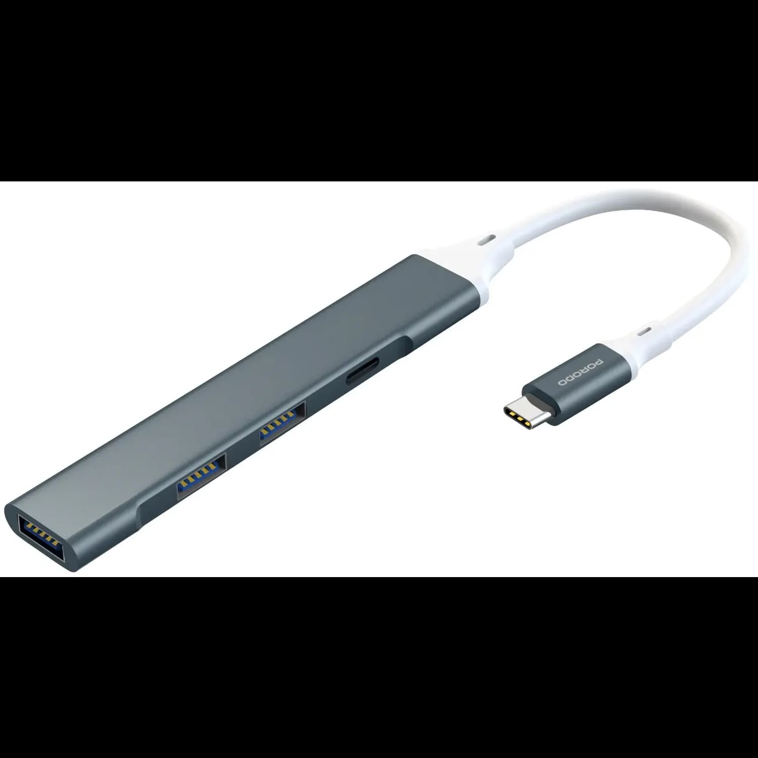 Porodo USB Hub - 4-Port USB 3.0, USB-C & USB-A, Gray 1