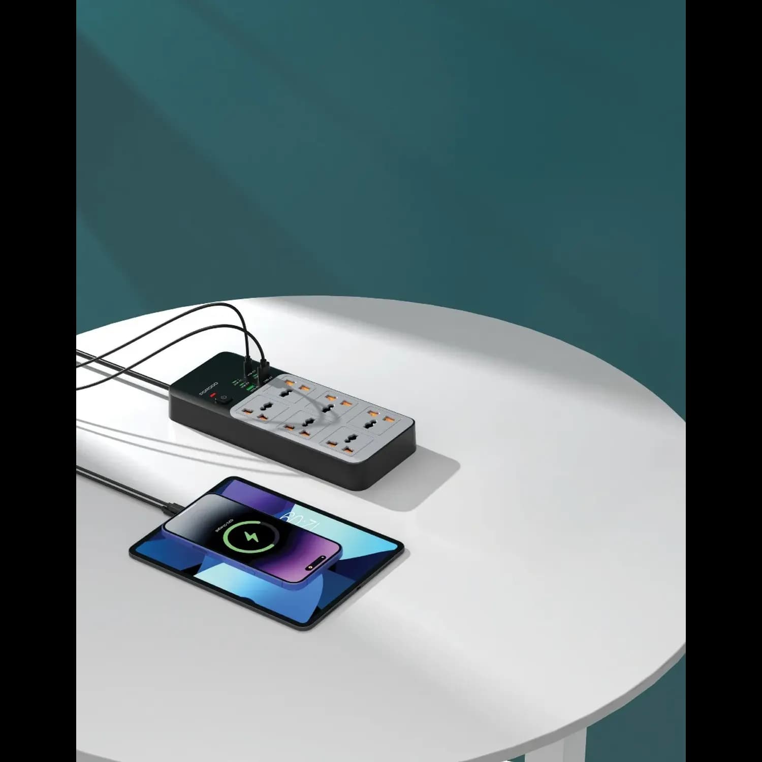 Porodo Power Strip - 6 AC Outlets, 6 USB Ports, Grey 2