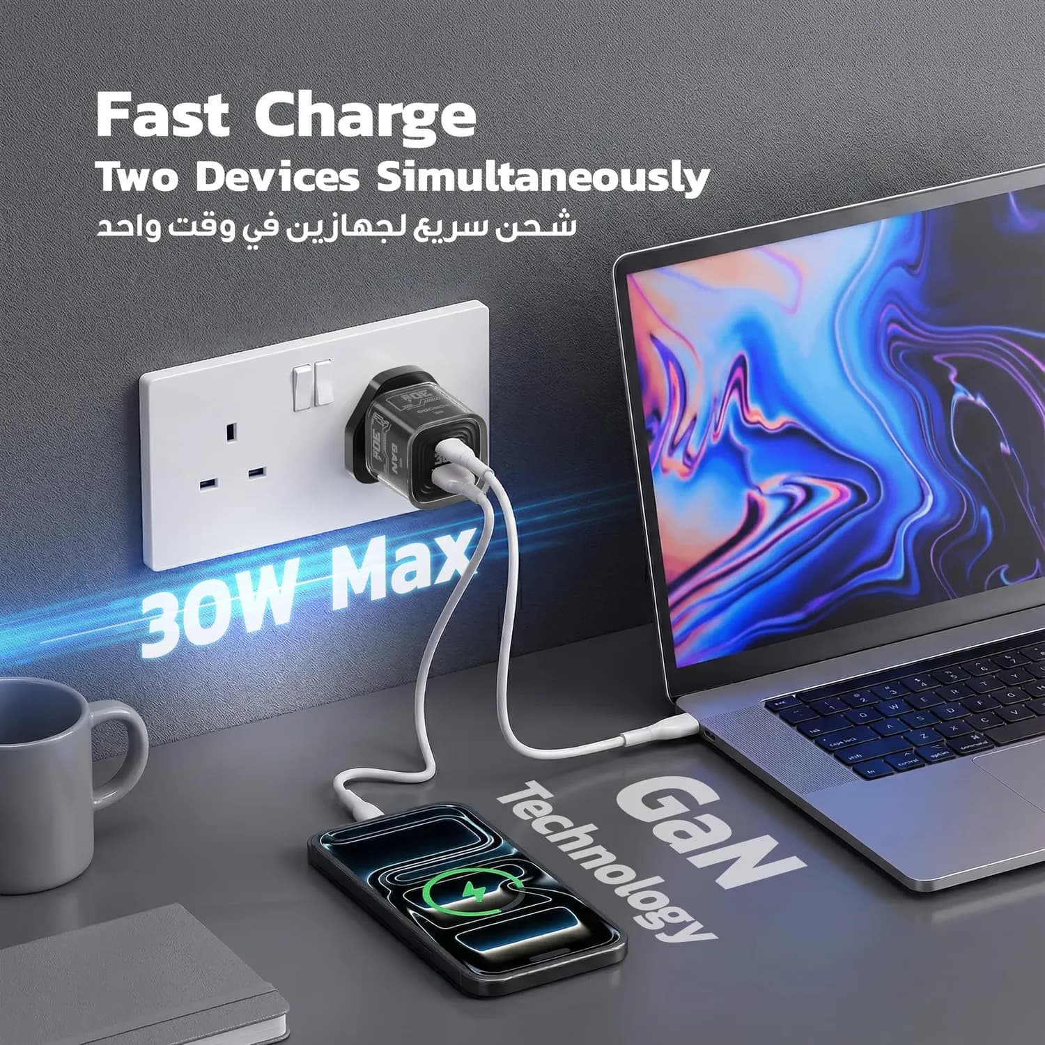 Porodo Charger PD30W - Dual-Port GaN, Transparent Black 3