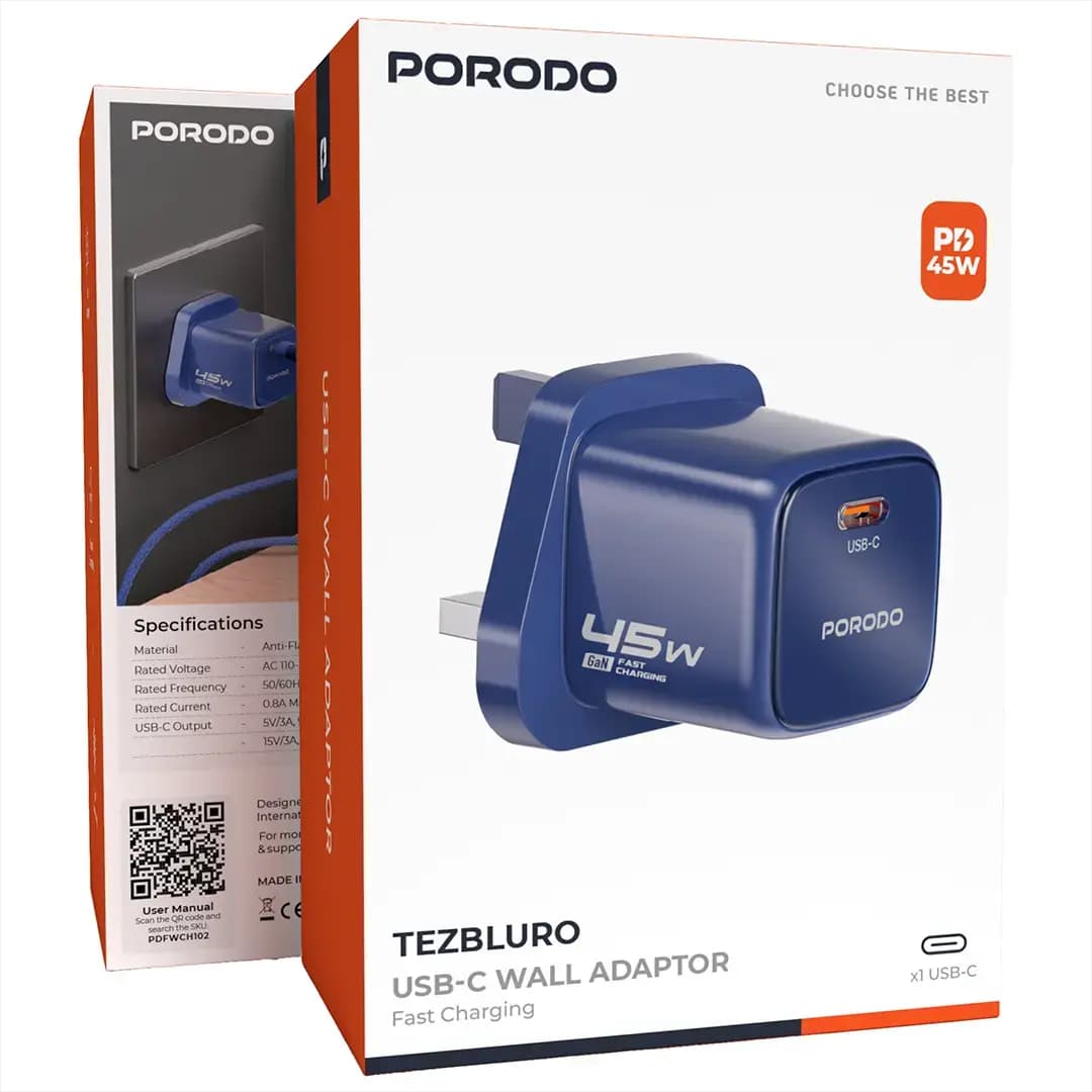 Porodo USB-C Wall Adaptor TEZORENZZA - 45W GaN — Orange 2