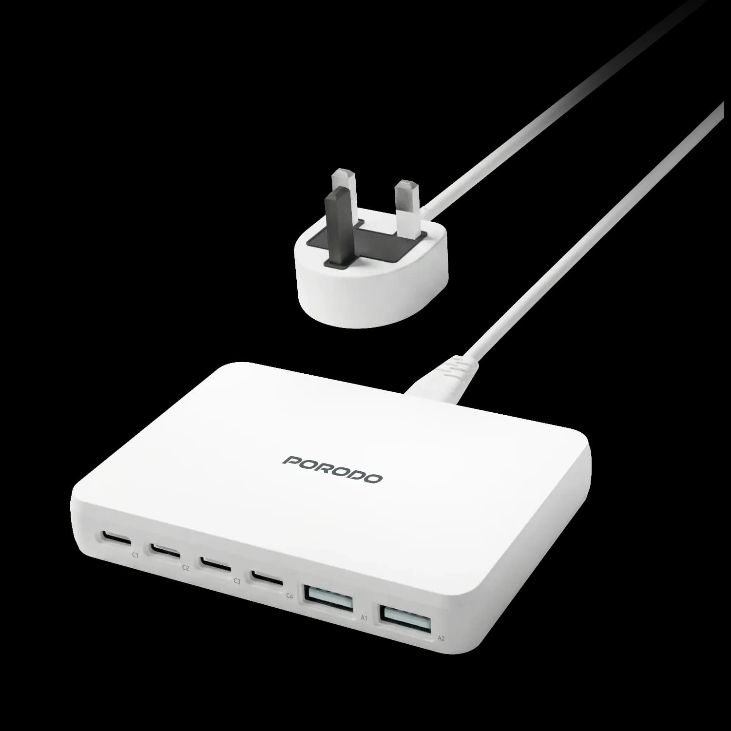 Porodo USB Multi-Port Fast Charger - 100W, White 1 Porodo USB Multi-Port Fast Charger - 100W, White 1