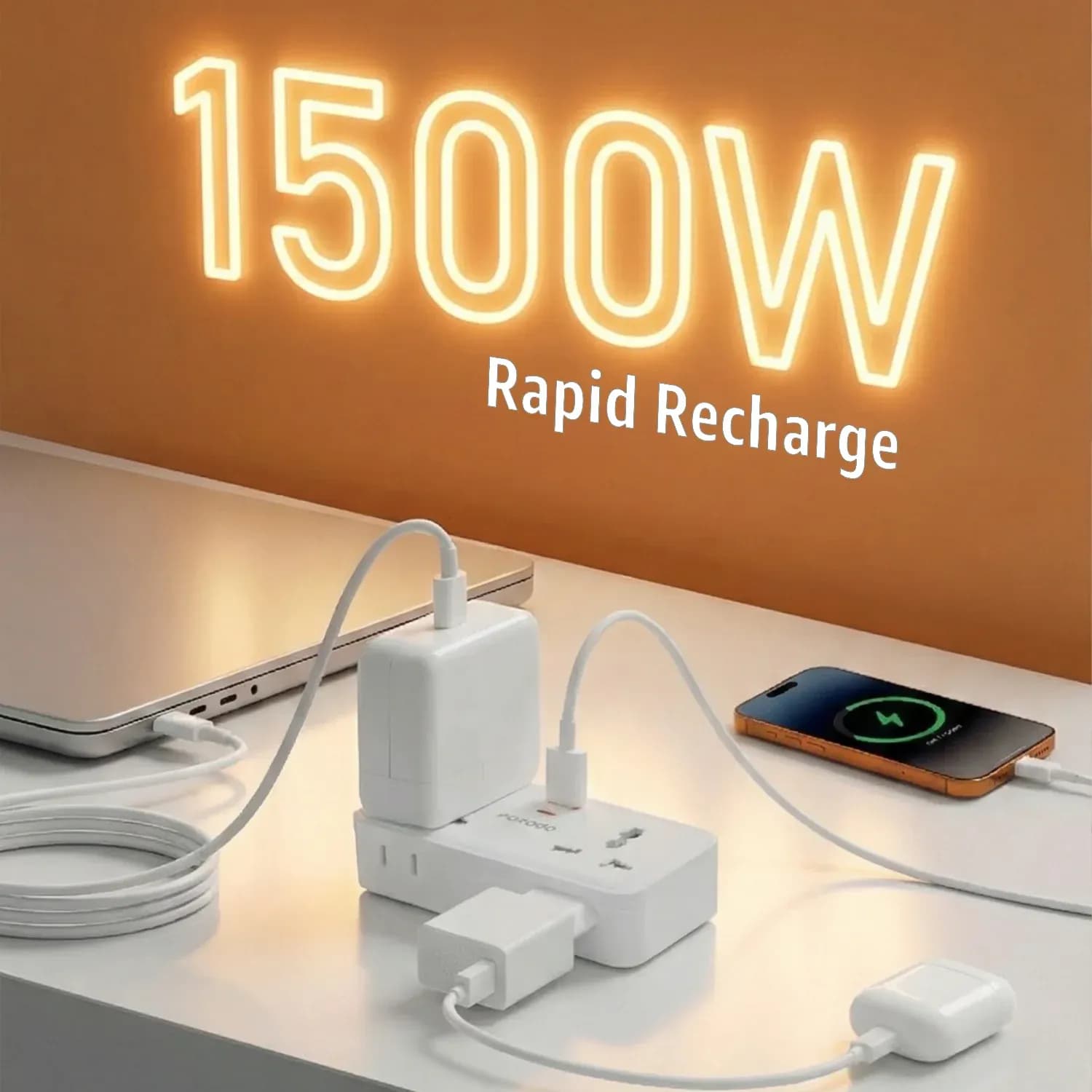 Porodo Universal Adapter Plex - 1500W, White 2