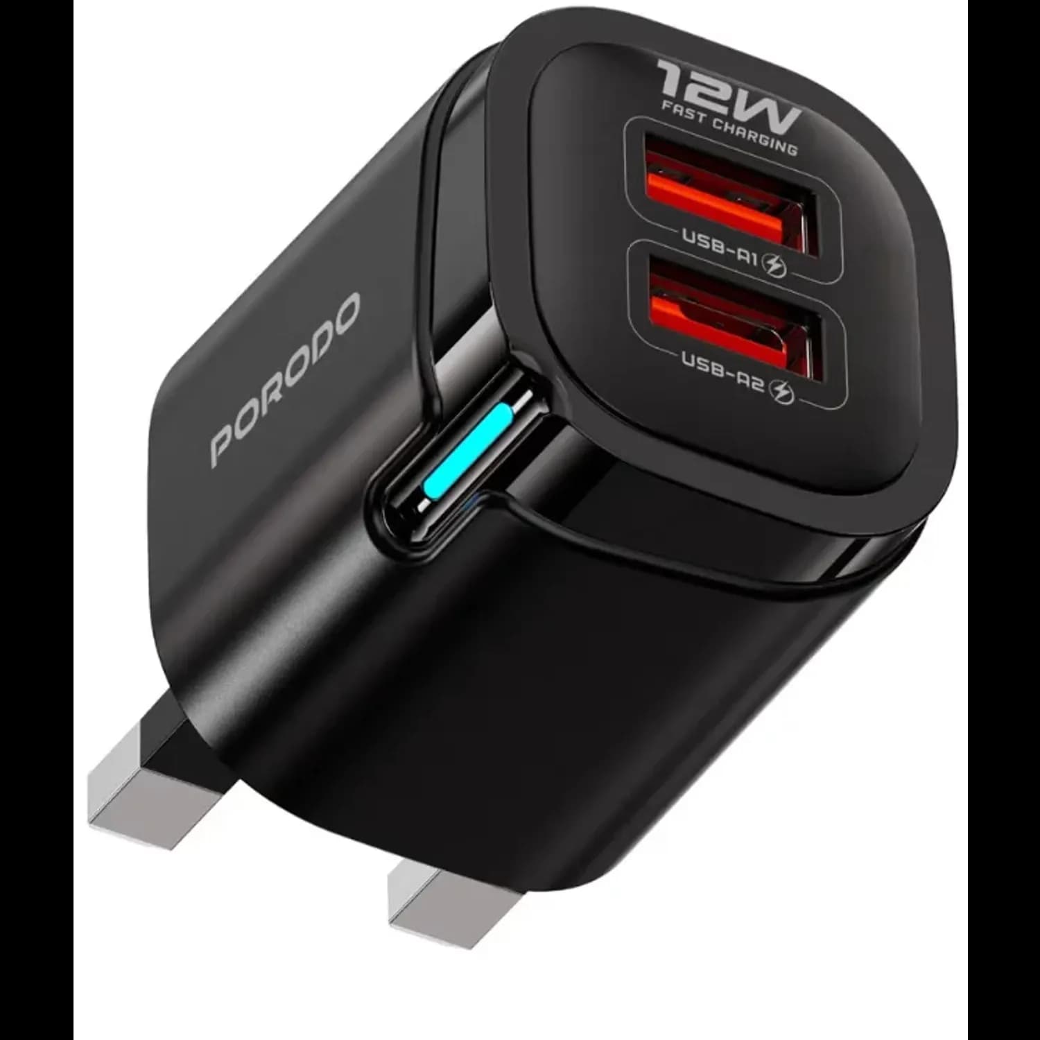 Porodo Wall Charger - 12W Dual USB, Black Porodo Wall Charger - 12W Dual USB, Black