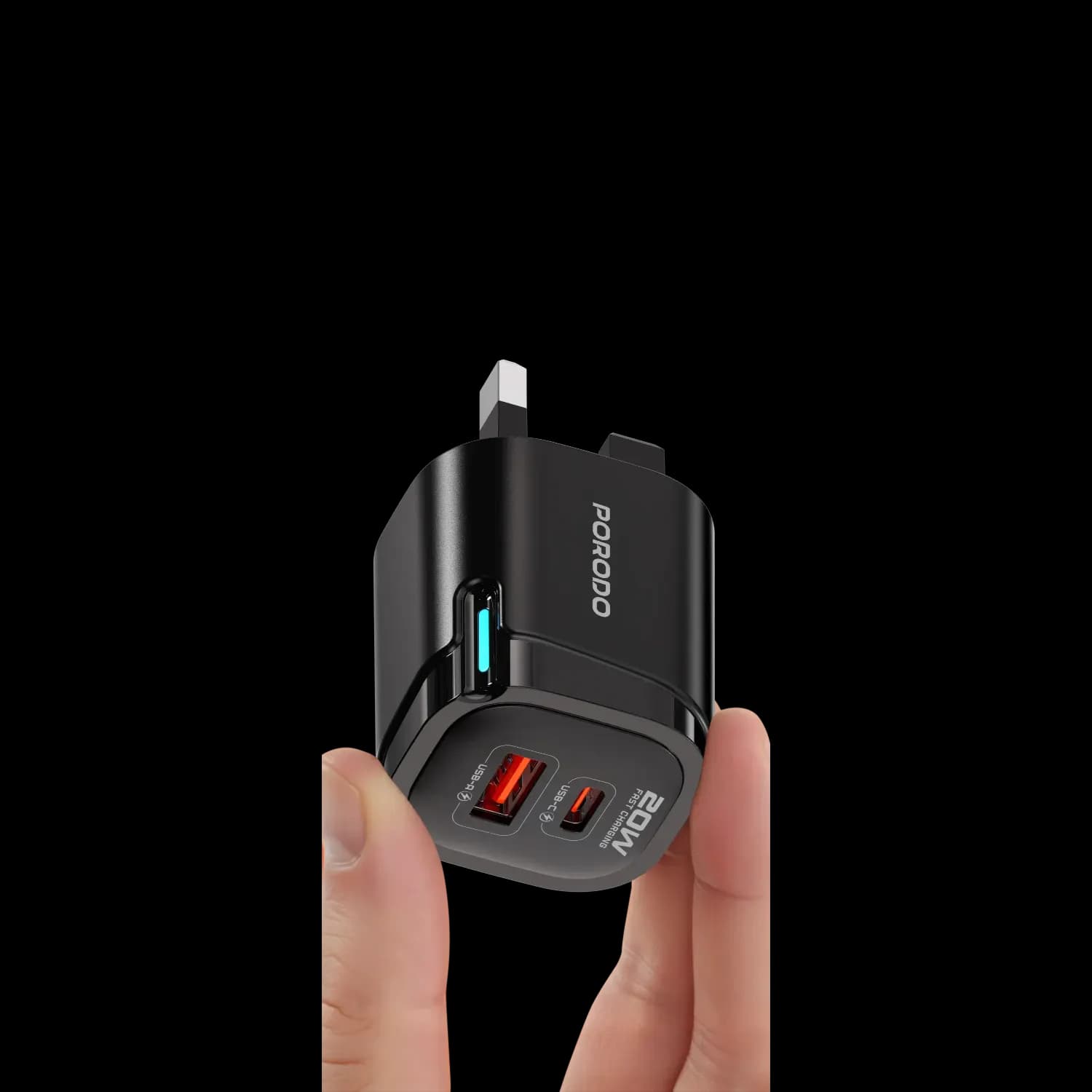 Porodo Wall Adapter - Dual USB-A & USB-C, Black 5
