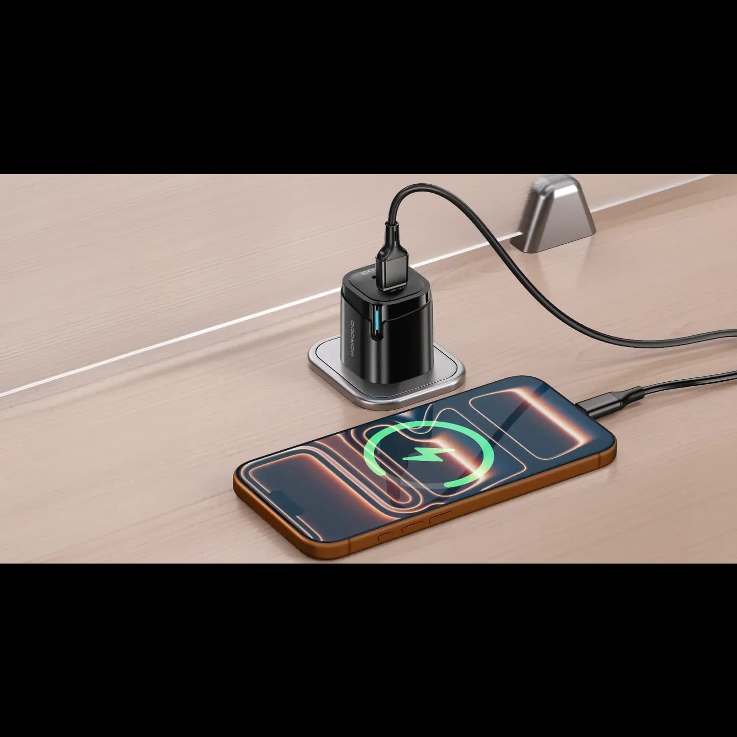 Porodo Wall Adapter - Dual USB-A & USB-C, Black 5