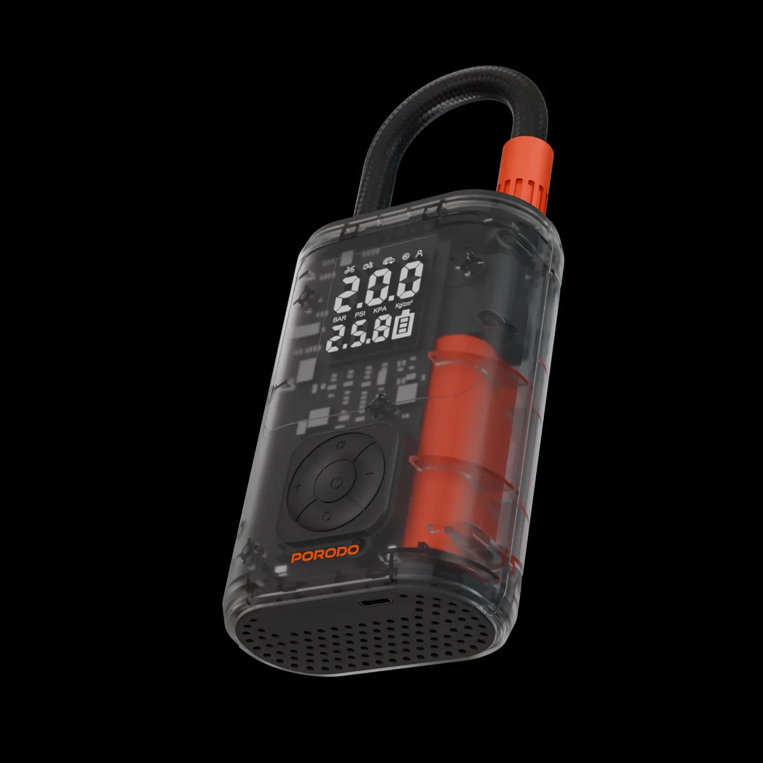 Porodo Tire Inflator VYROX - 150PSI, Portable, USB-C 4