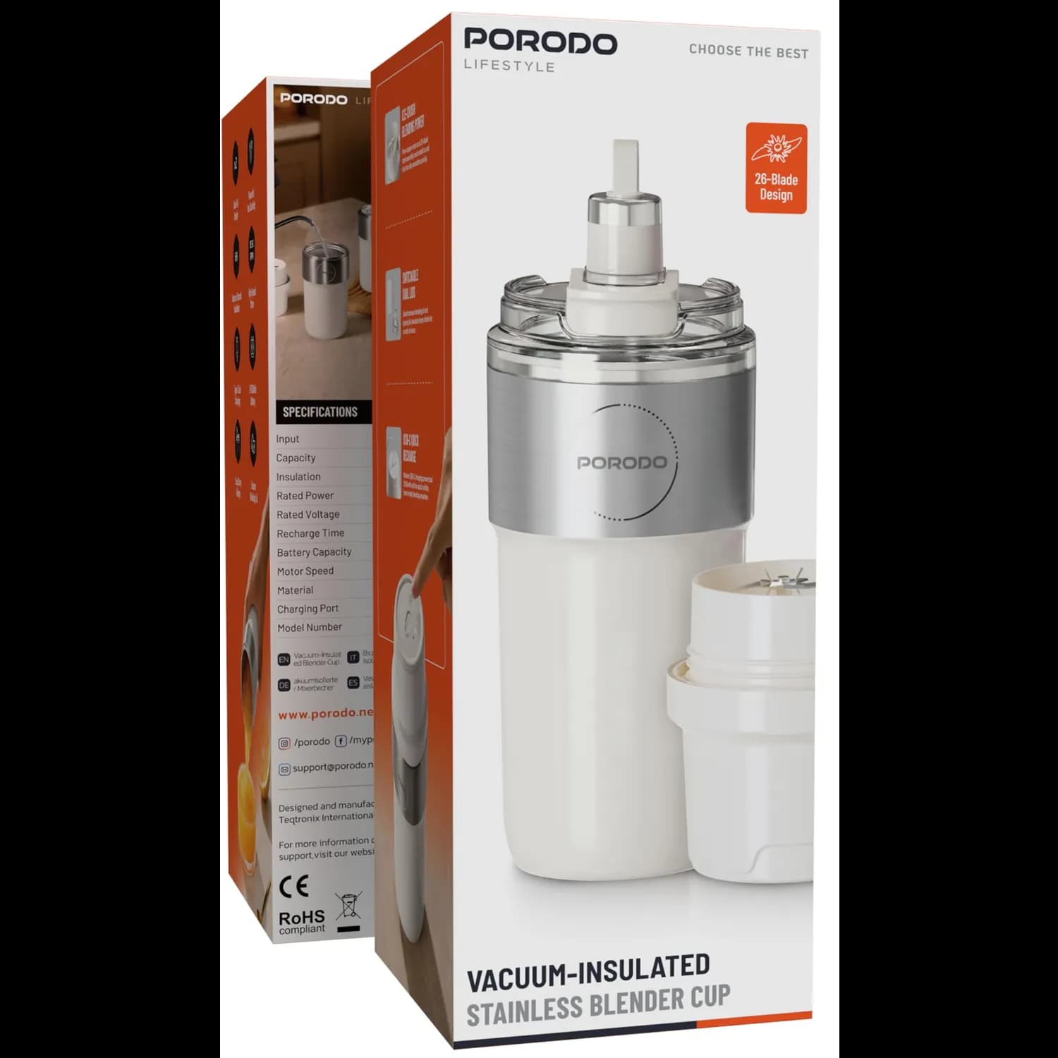 Porodo Portable Blender - Dual Cups 800mL & 600mL, White 5