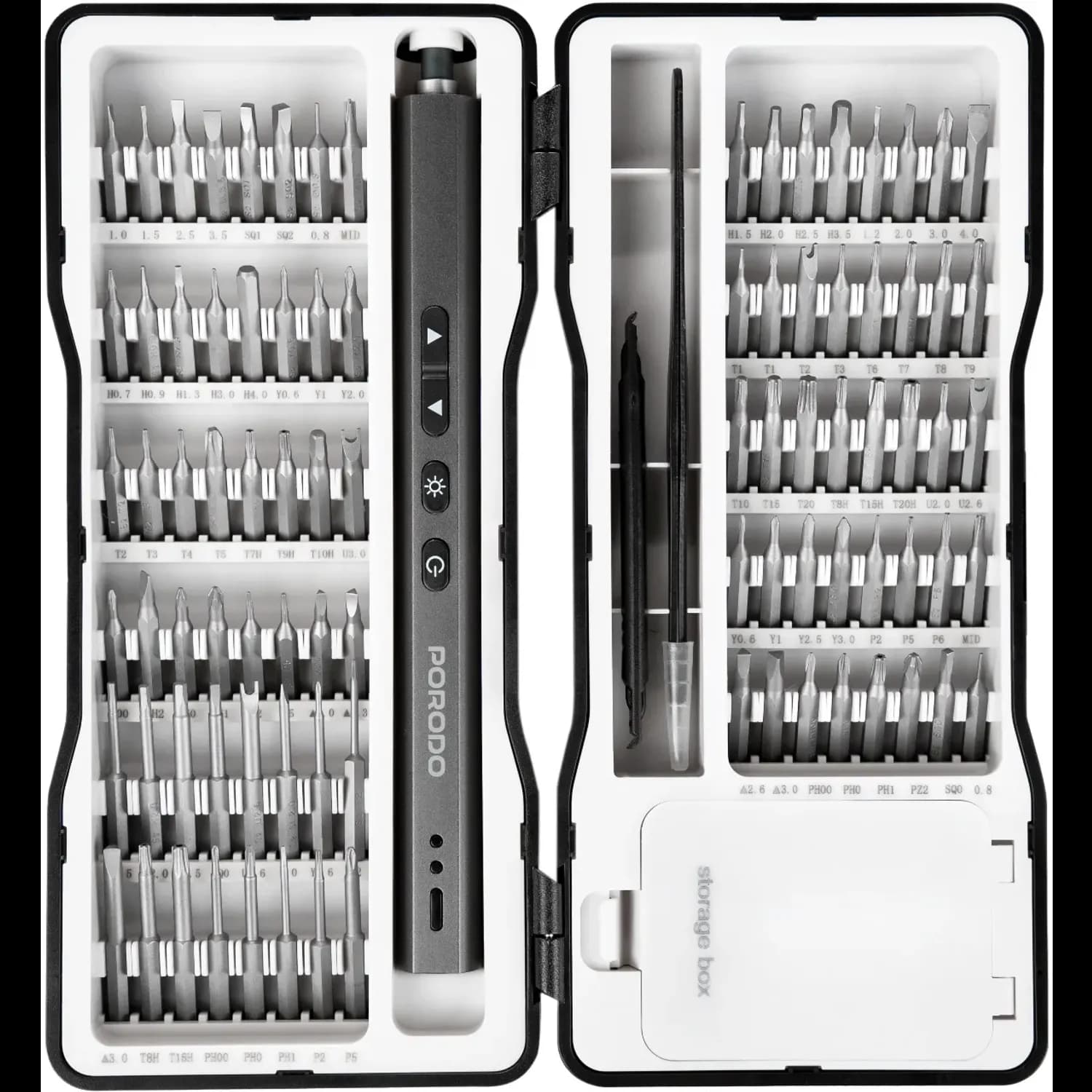 Porodo Electric Screwdriver Kit - 97-in-1, LED Light, Black 1