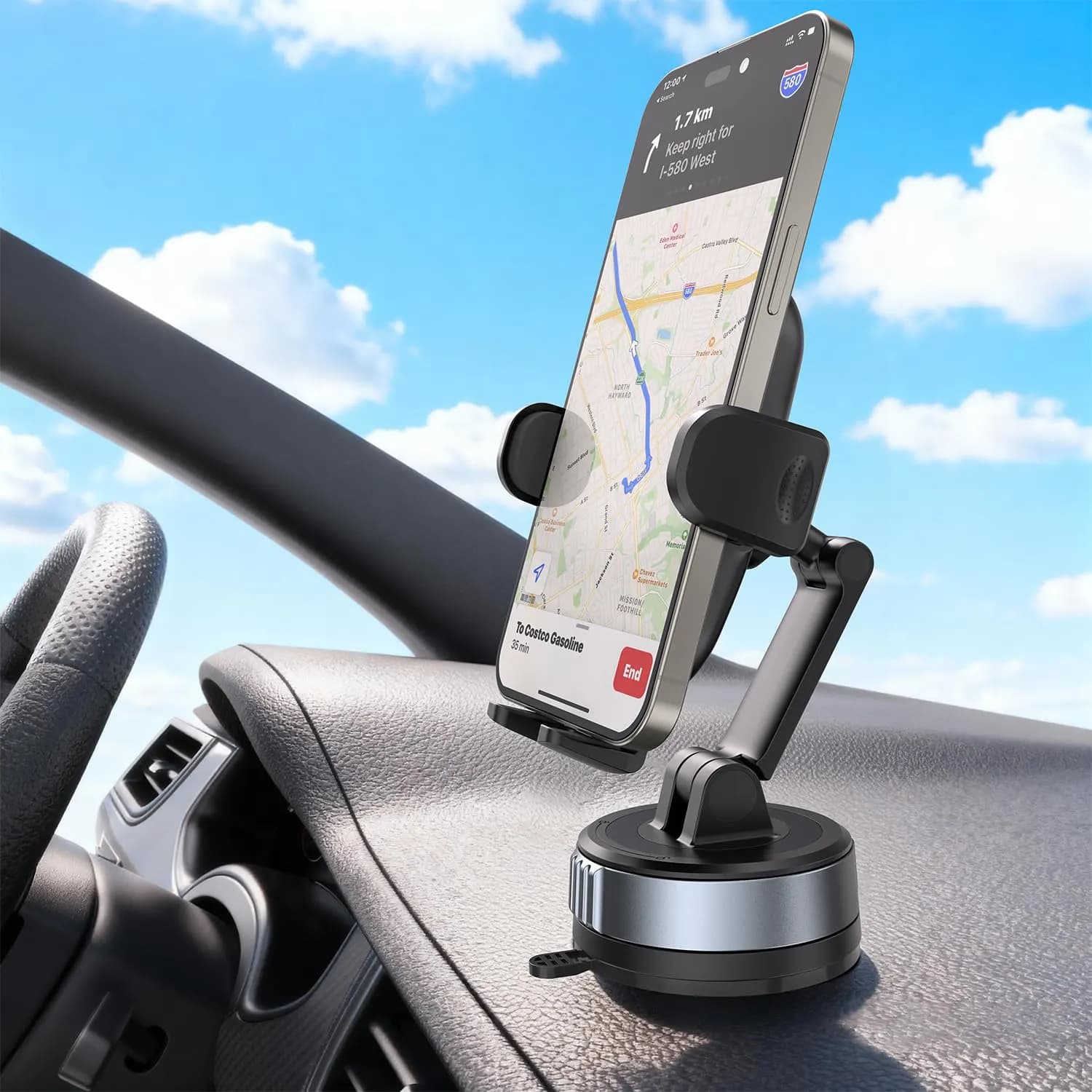 Porodo Phone Holder - Suction Mount, 4.7-6.8 inch, Black 4