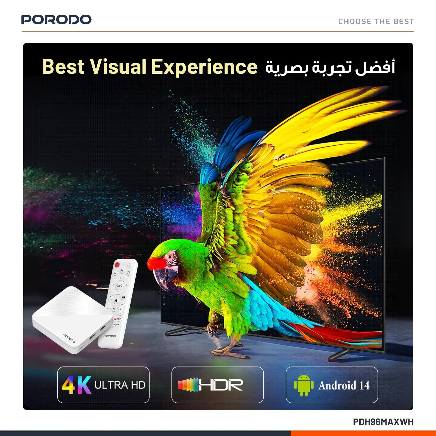 Porodo Android TV Box - Android 14, White 4