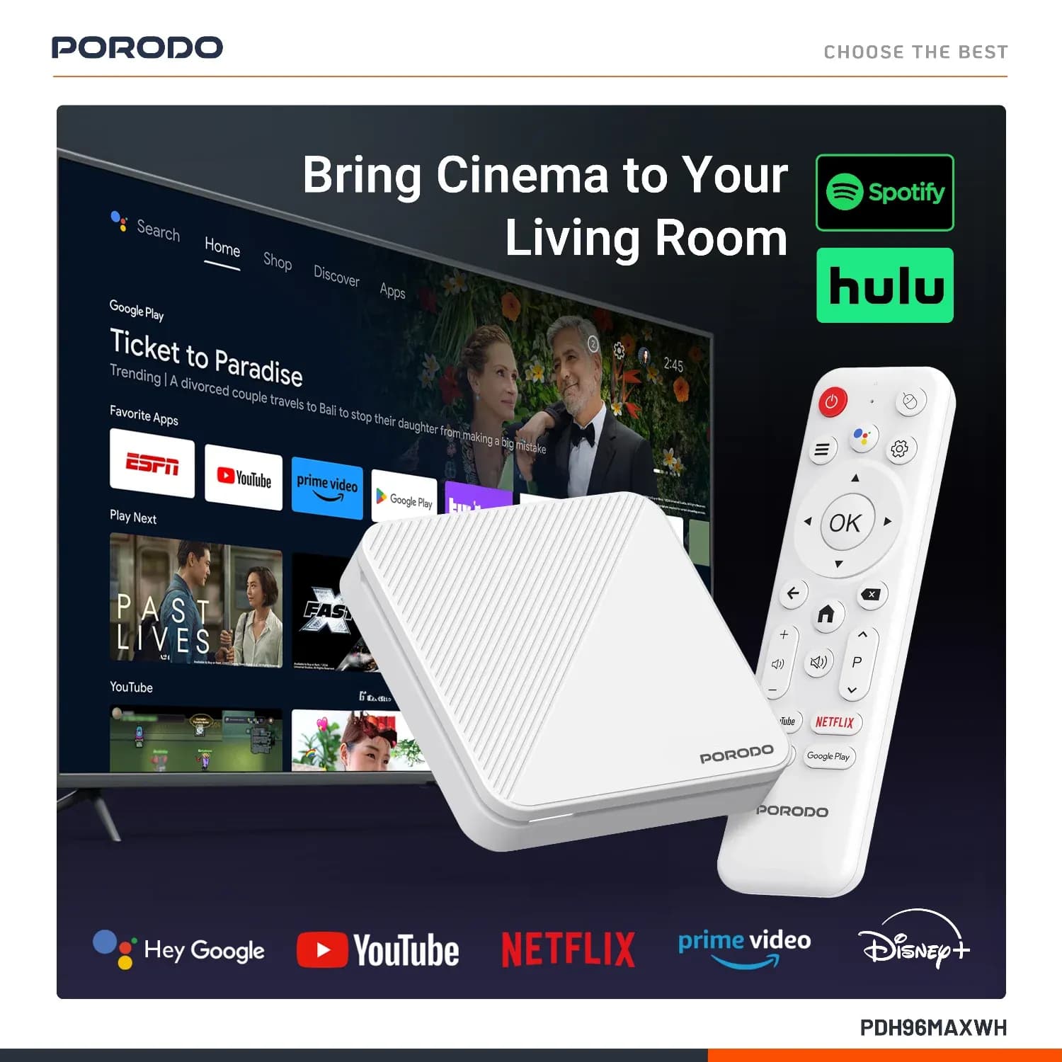Porodo Android TV Box - Android 14, White 5