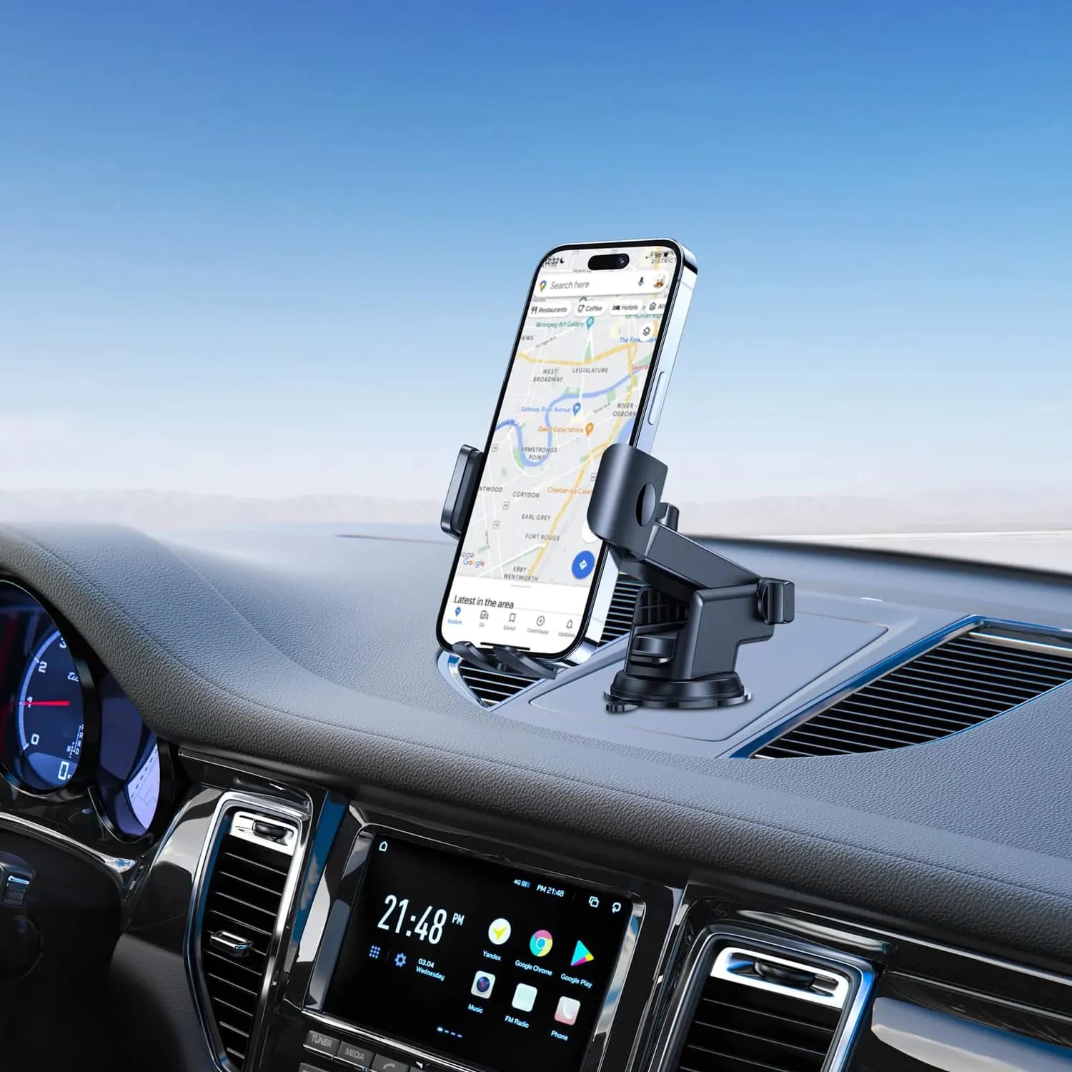 Porodo Dash & Windshield Mount - Adjustable Clamp, Black 2
