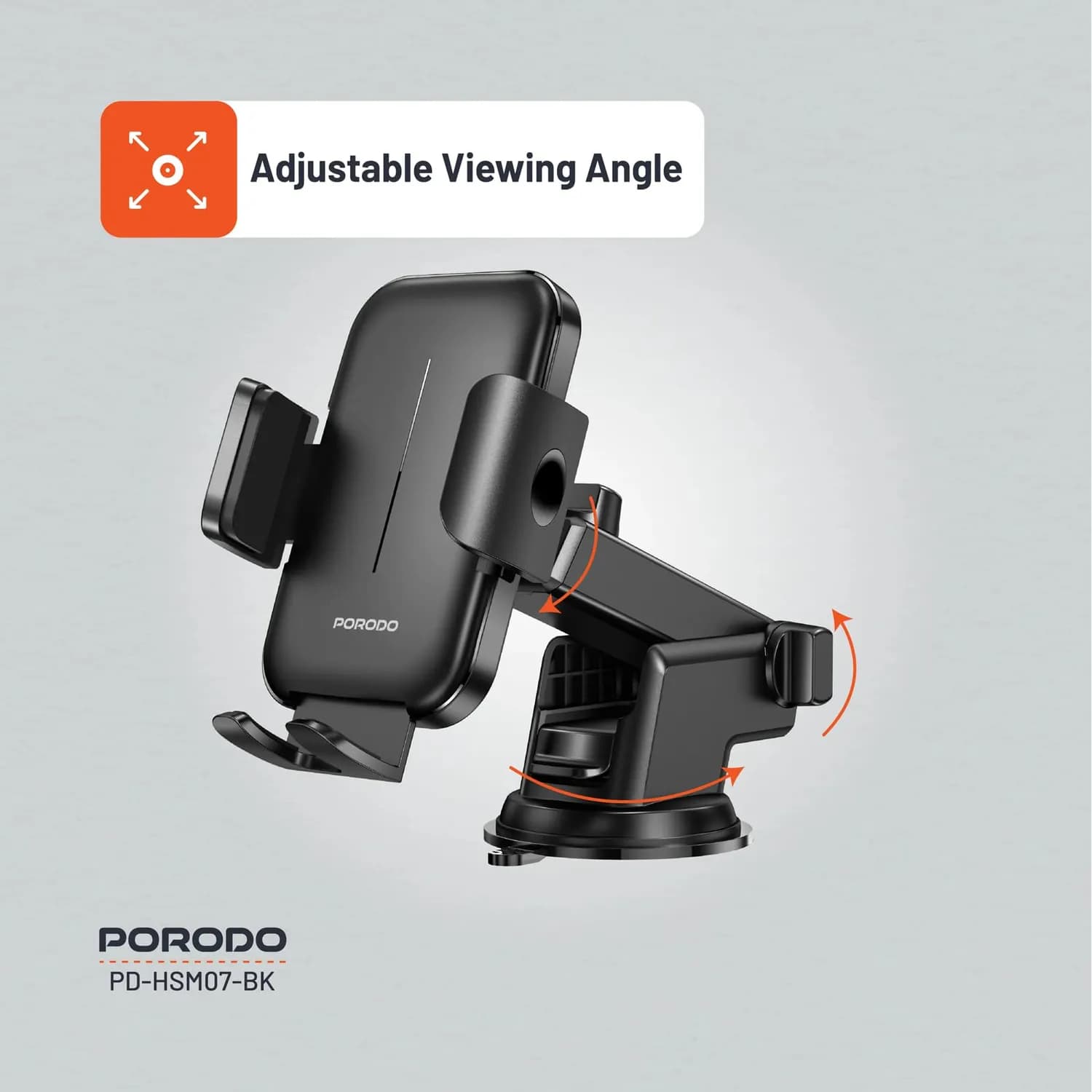 Porodo Dash & Windshield Mount - Adjustable Clamp, Black 5