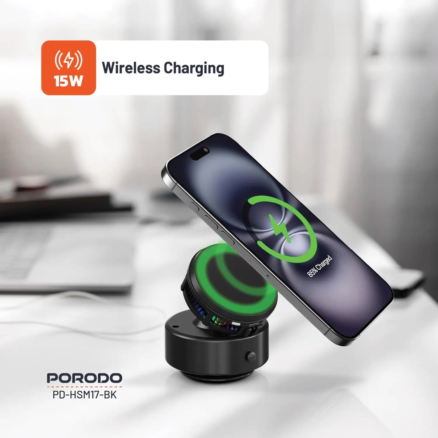 Porodo Magnetic Dash & Windshield Mount - MagSafe Compatible, Black 3