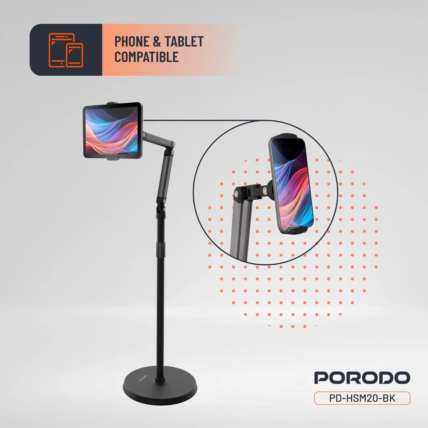 Porodo Floor Stand - Adjustable Height, Black 4
