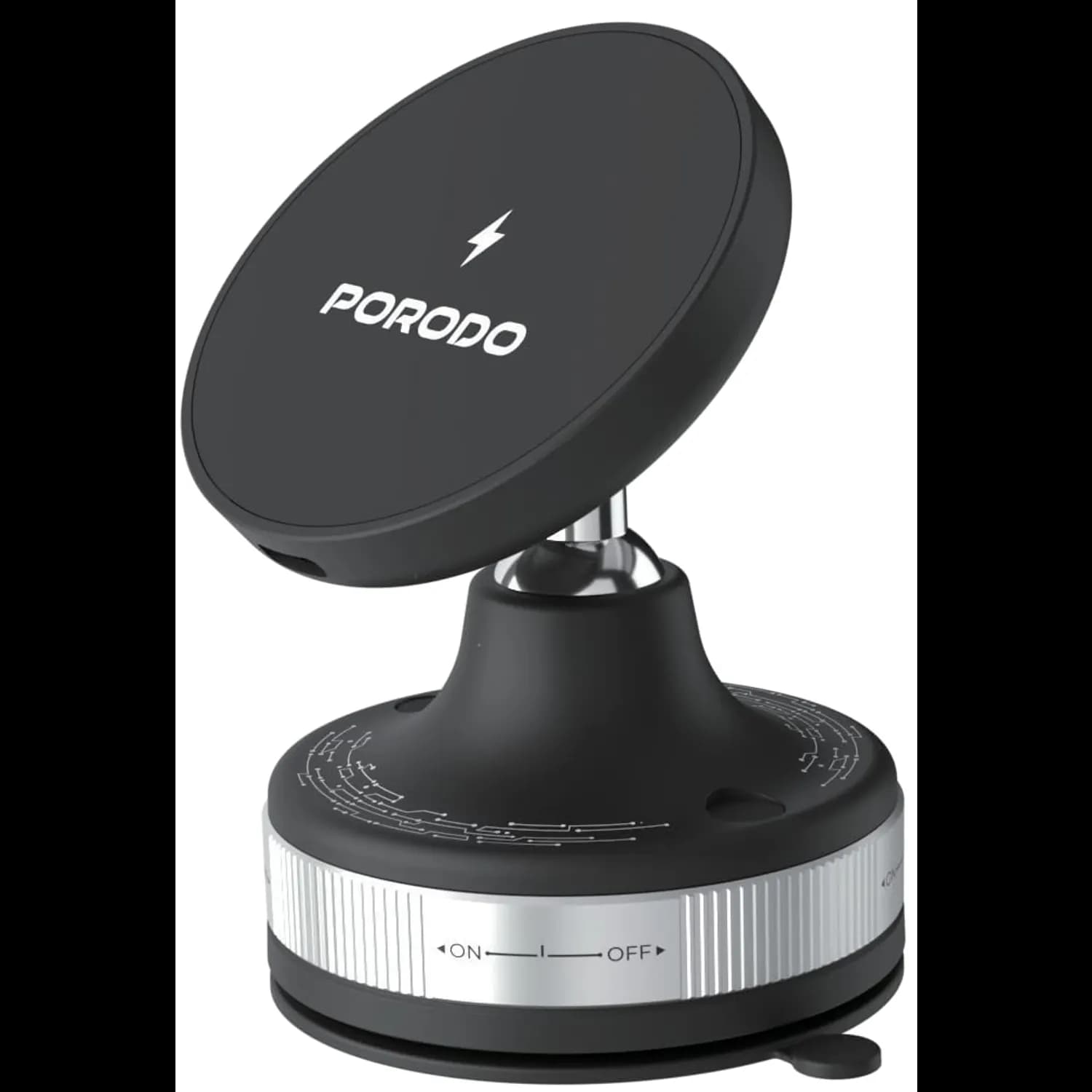 Porodo Magnetic Vacuum Mount - 360° Rotation, Black 1