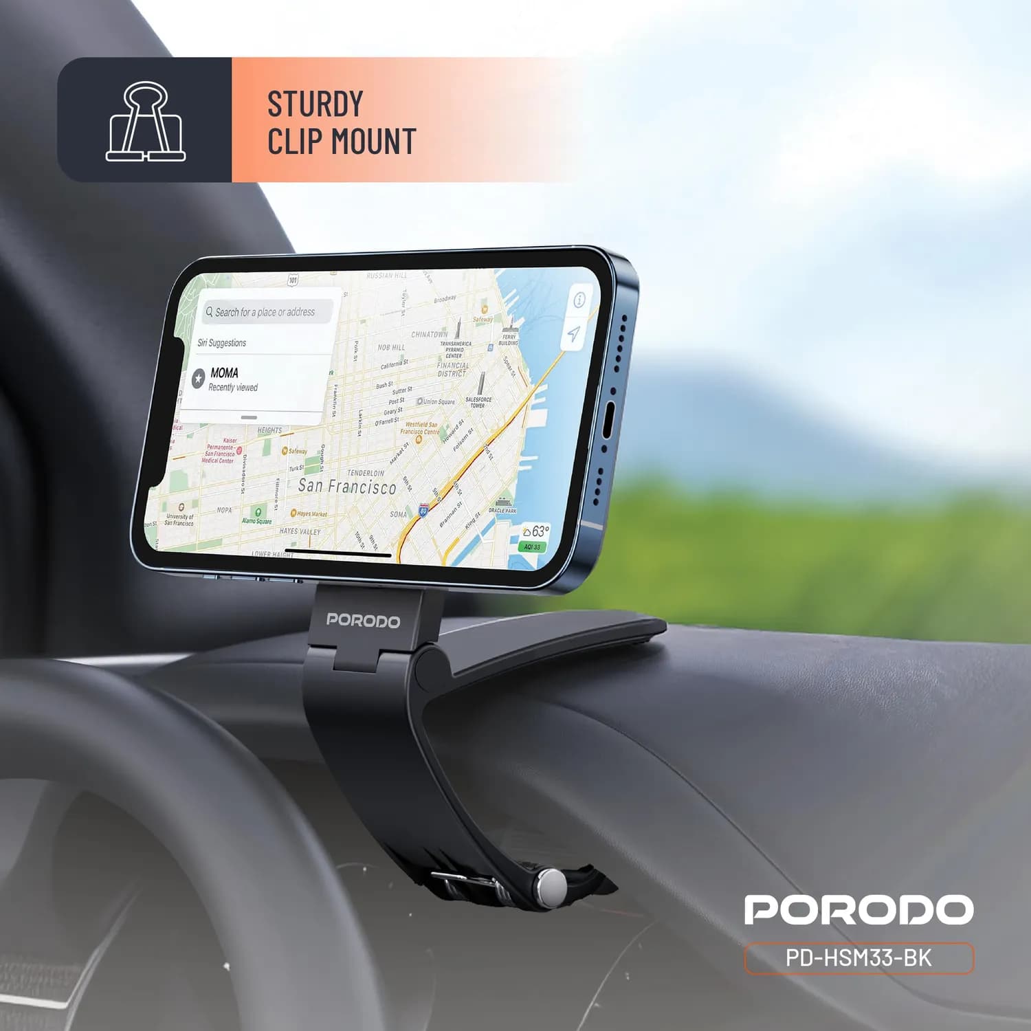 Porodo Car Dashboard MagSafe Mount - Magnetic Grip, Black 3