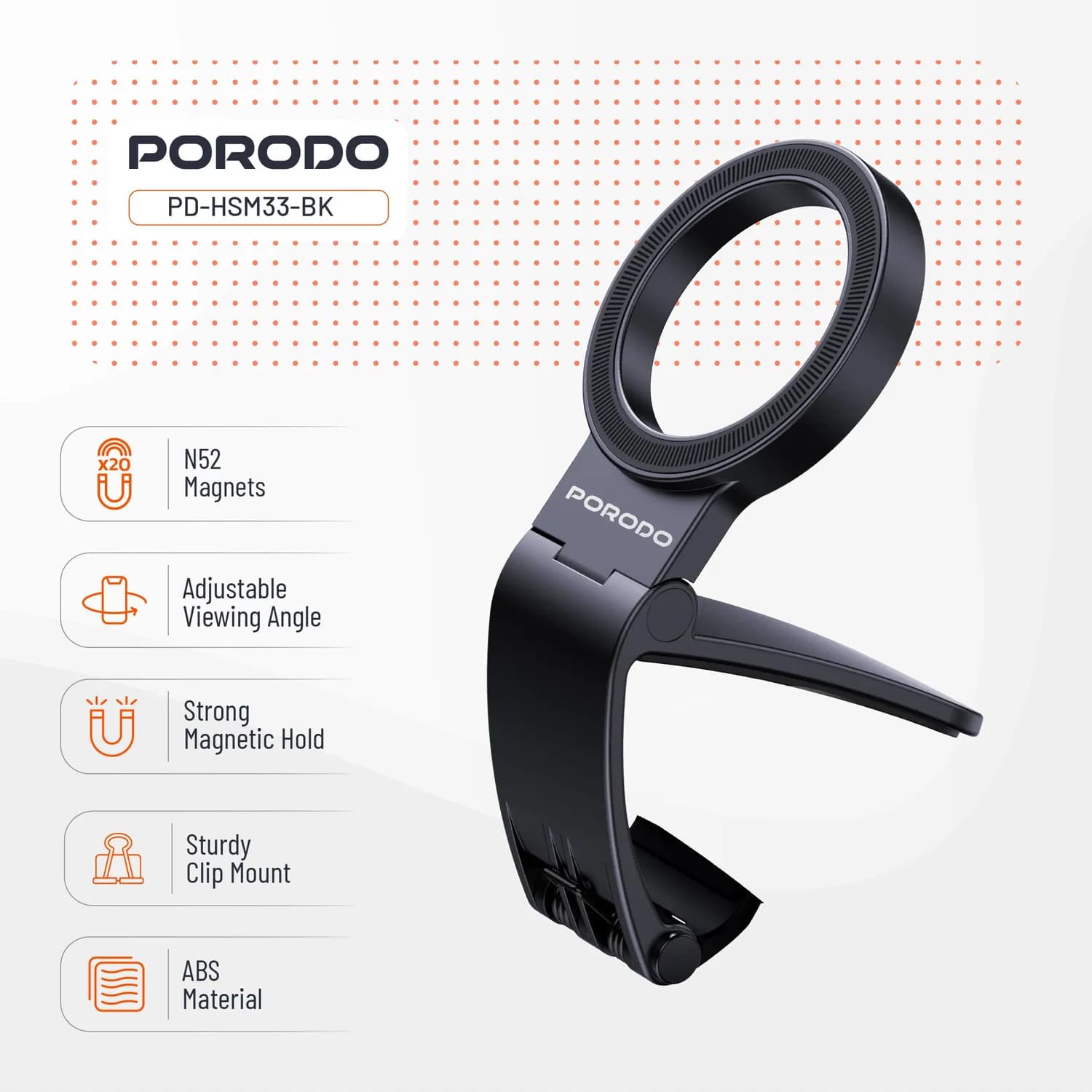 Porodo Car Dashboard MagSafe Mount - Magnetic Grip, Black 4