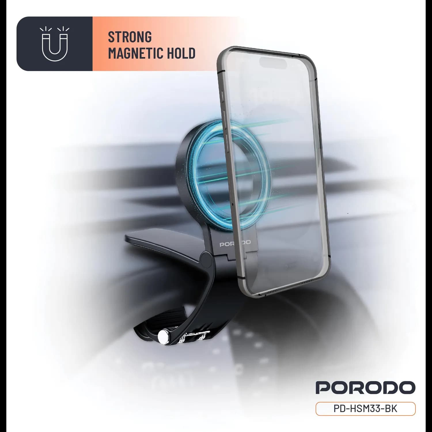 Porodo Car Dashboard MagSafe Mount - Magnetic Grip, Black 5