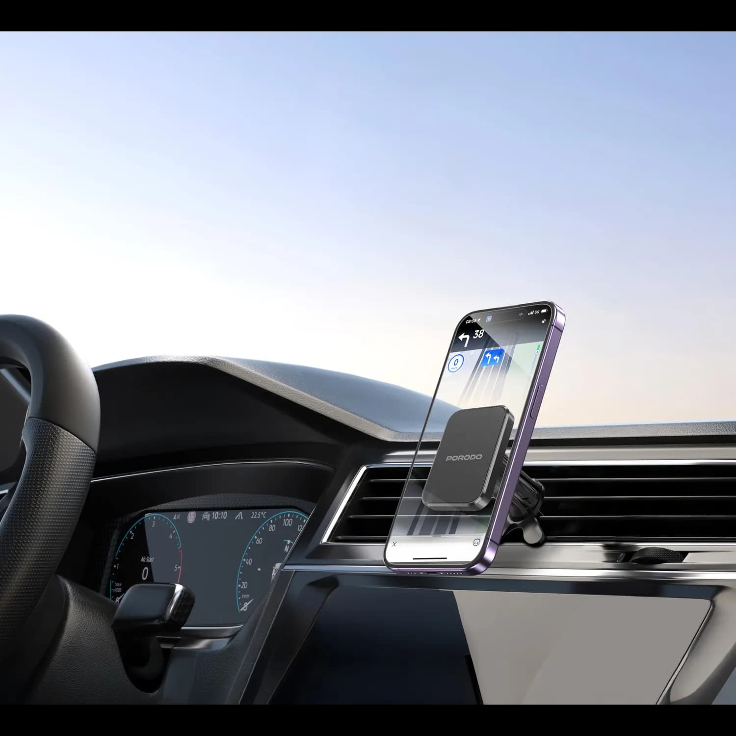 Porodo Magnetic Phone Holder - Dual Mount, Black 2