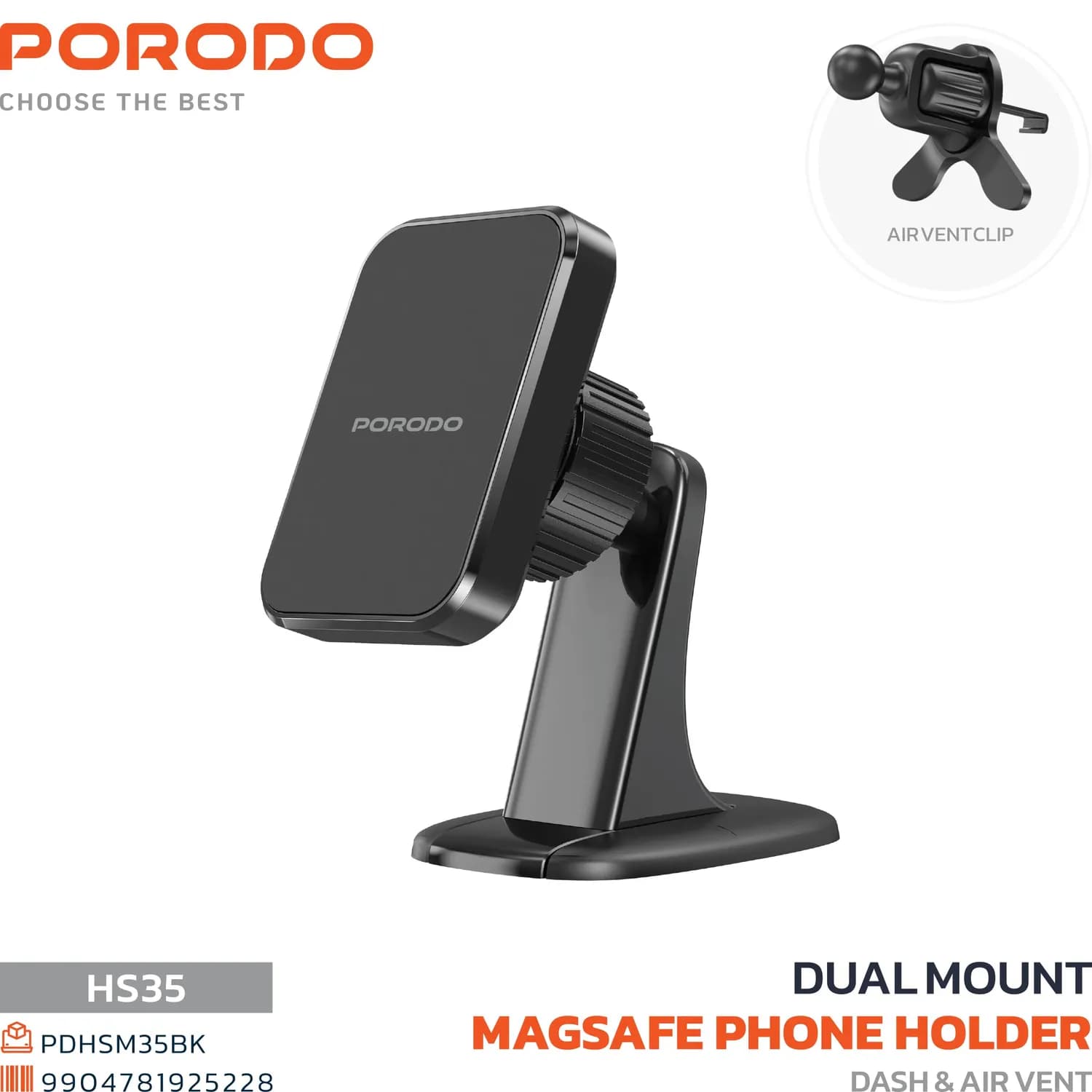 Porodo Magnetic Phone Holder - Dual Mount, Black 4