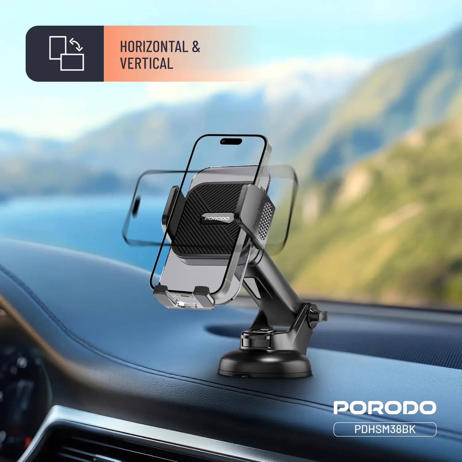 Porodo Magnetic Phone Holder - Dual Mount, Black 5