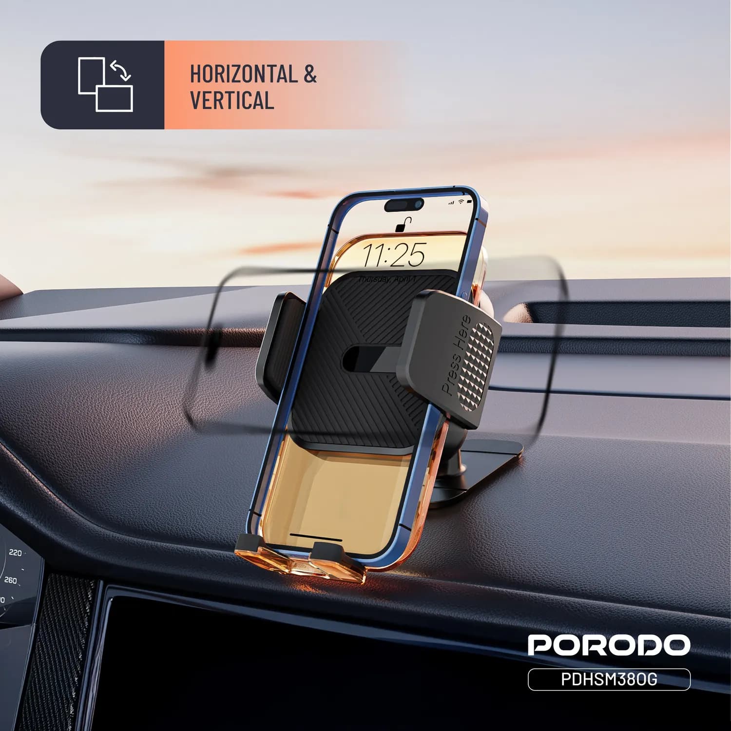 Porodo Phone Holder - 3-in-1 Mount, Orange 2