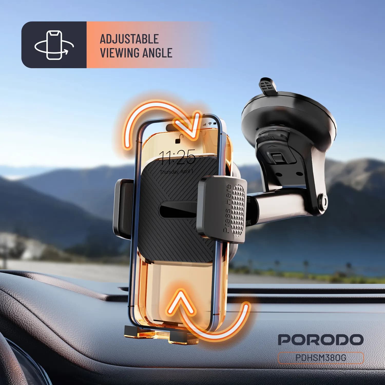 Porodo Phone Holder - 3-in-1 Mount, Orange 3