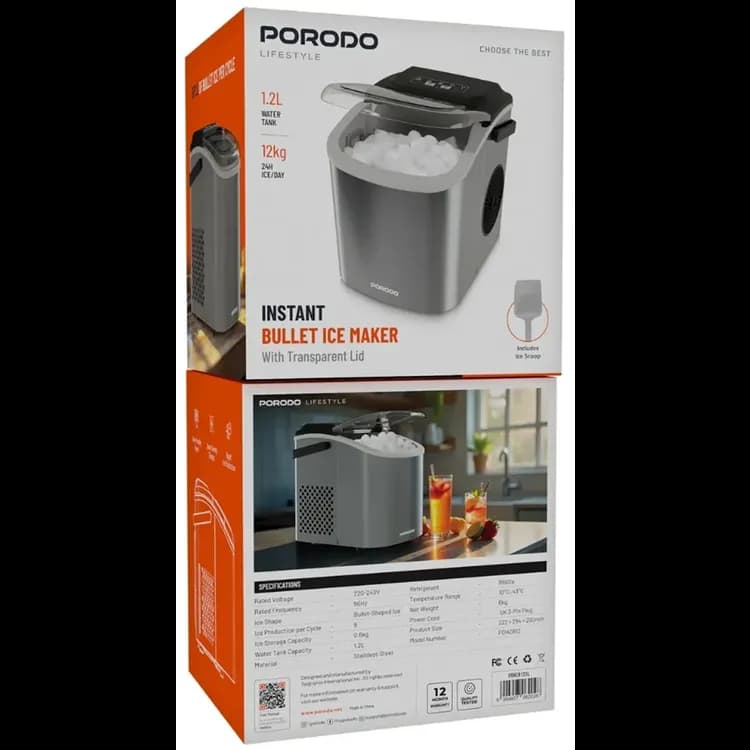 Porodo Bullet Ice Maker LIFESTYLE - 12Kg Daily Output, Stainless Steel 5