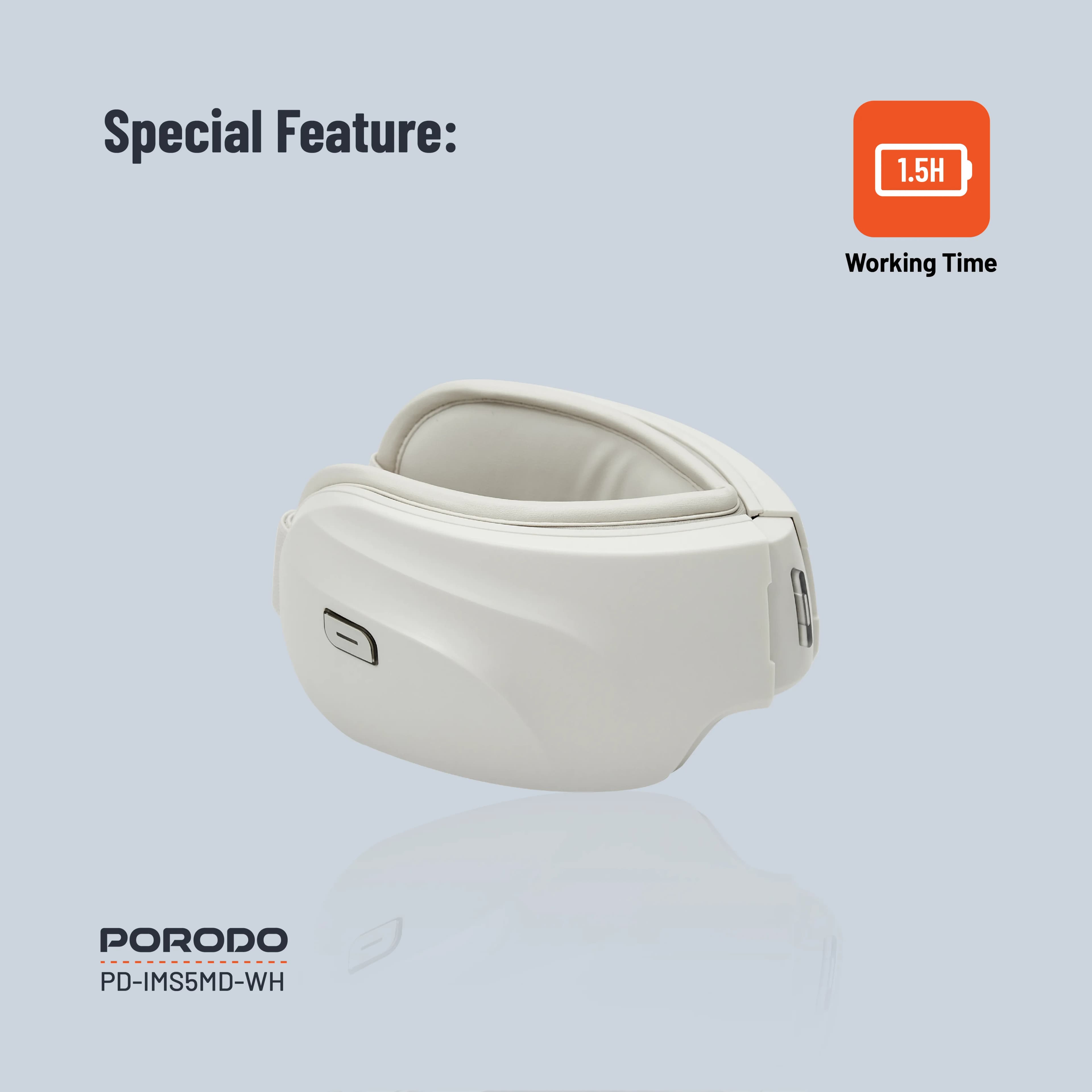 Porodo Rechargeable Eye Massager With Heat & Bluetooth Music - White 1 Porodo Rechargeable Eye Massager With Heat & Bluetooth Music - White 1