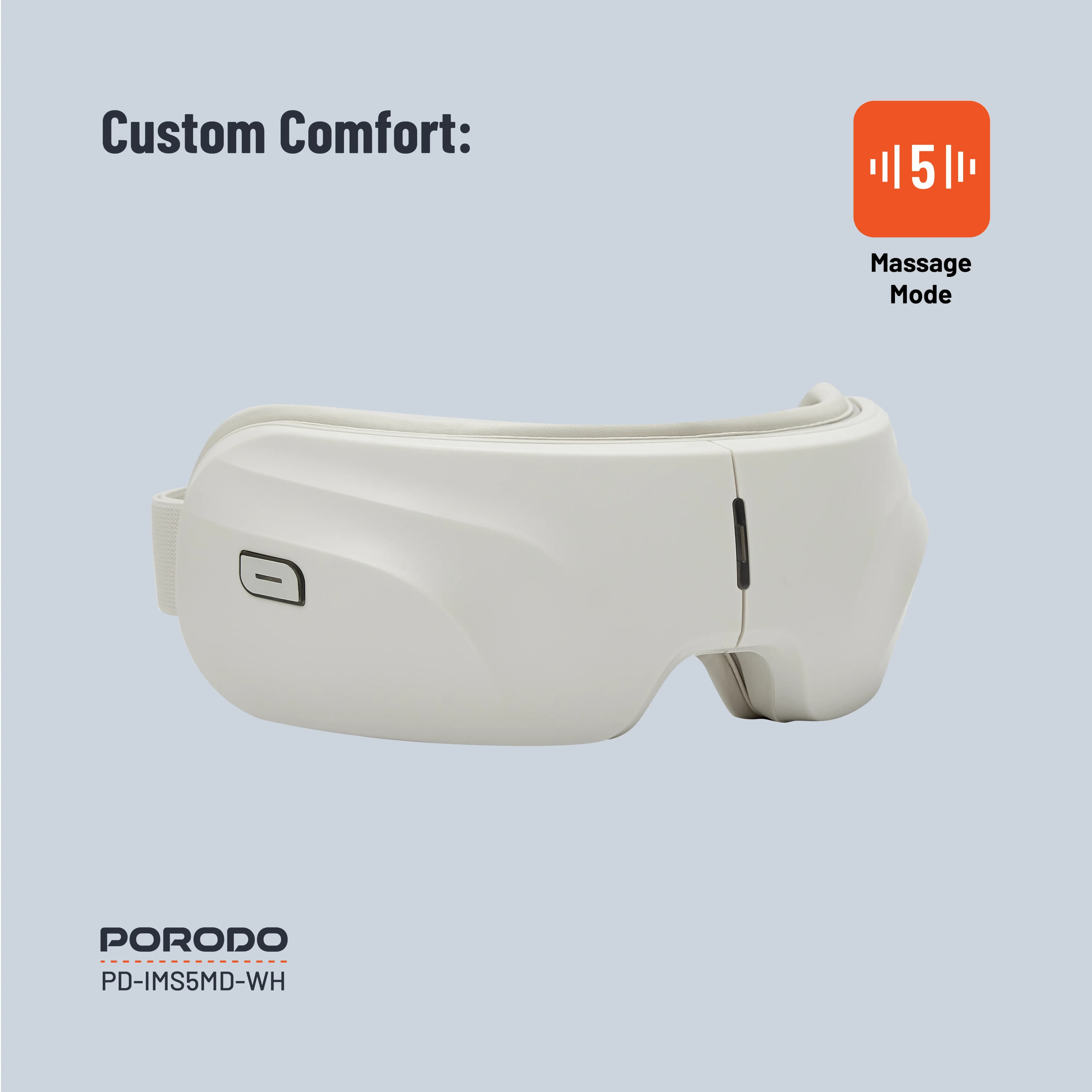 Porodo Rechargeable Eye Massager With Heat & Bluetooth Music - White 2