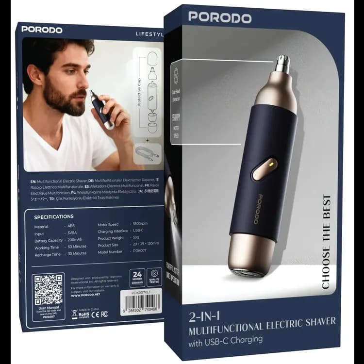 Porodo Electric Shaver 2-in-1 - Dual-Head, Built-in Light, Violet 5