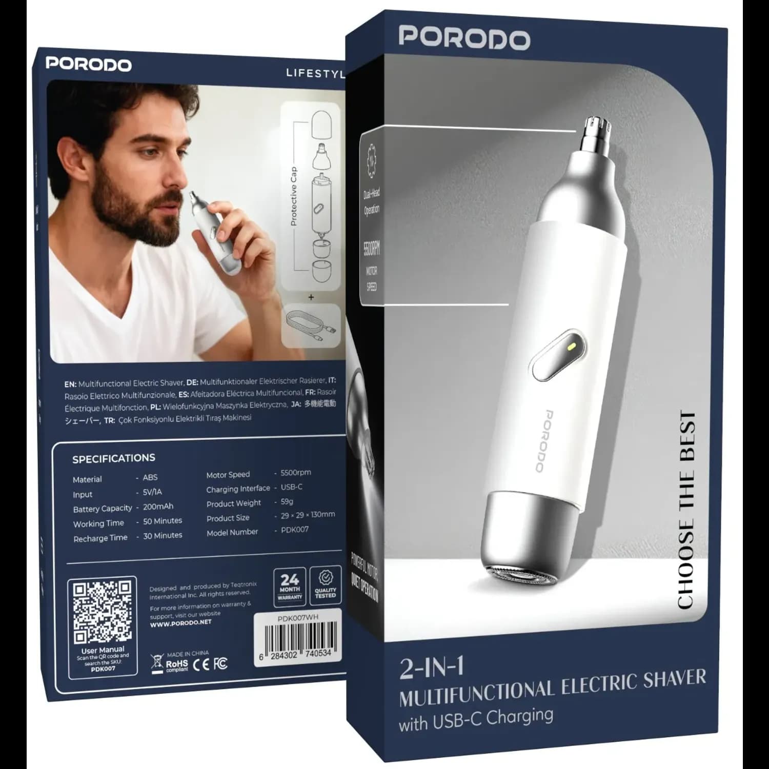 Porodo Electric Shaver - 2-in-1, Built-in Light, White 4