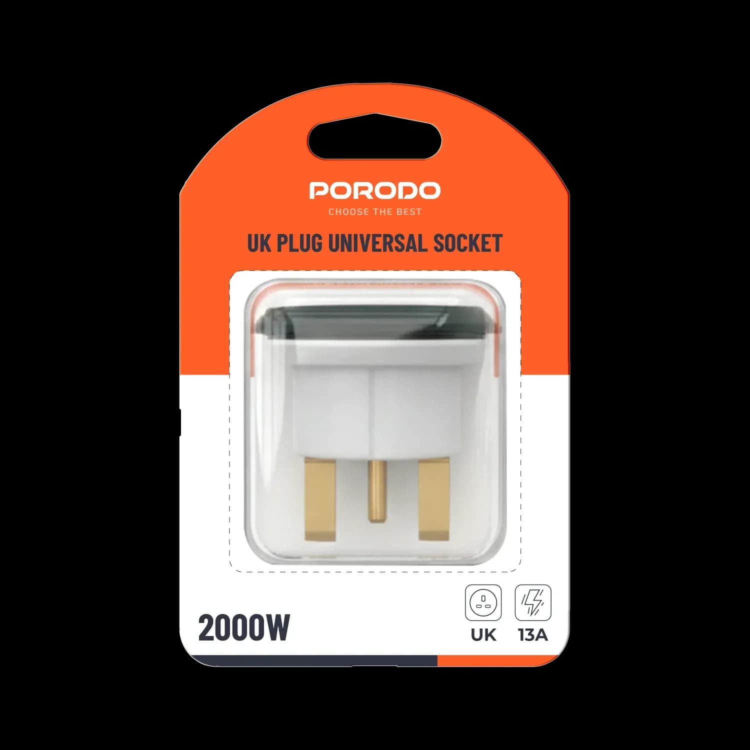 Porodo Universal Socket - 2000W, White/Black Porodo Universal Socket - 2000W, White/Black