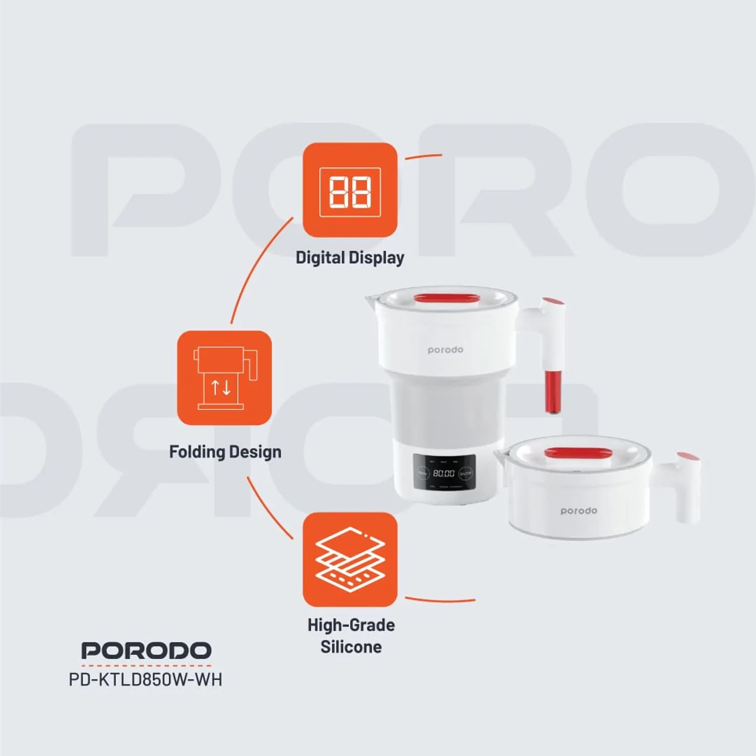Porodo Lifestyle 600ML Portable And Foldable Electric Kettle 850W, - White 5
