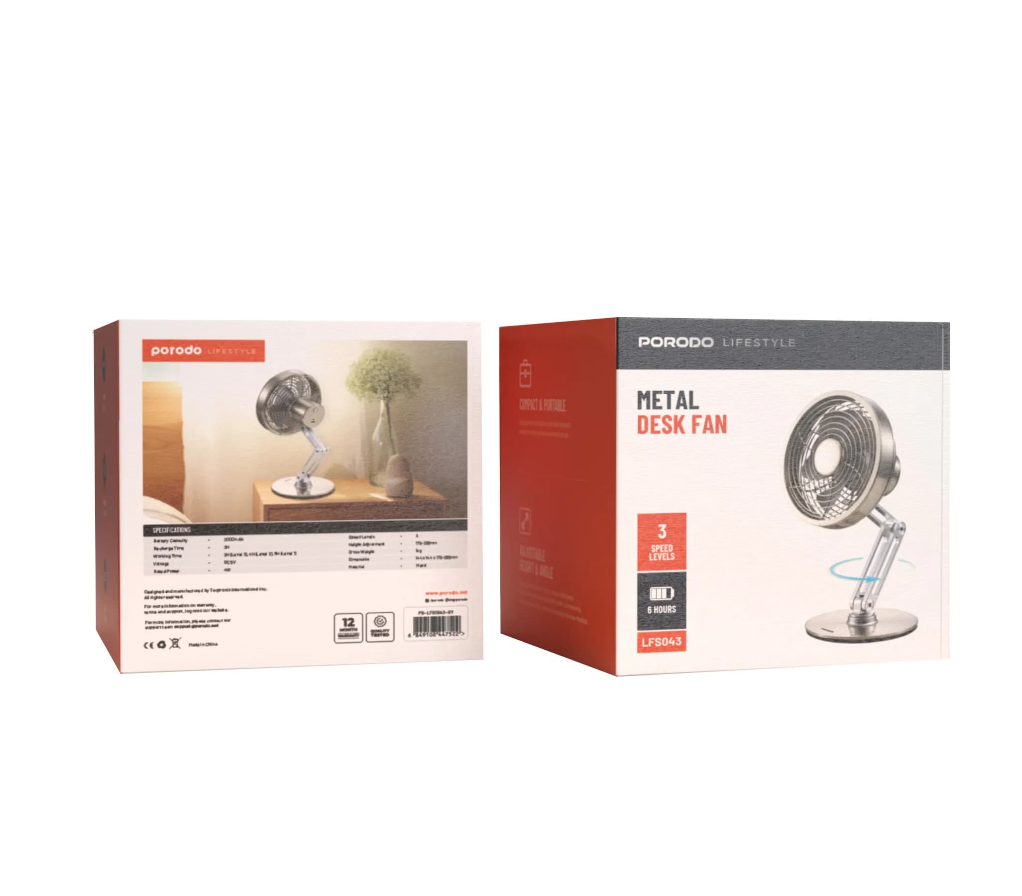 Porodo Lifestyle Metal Desk Fan - Gray 2
