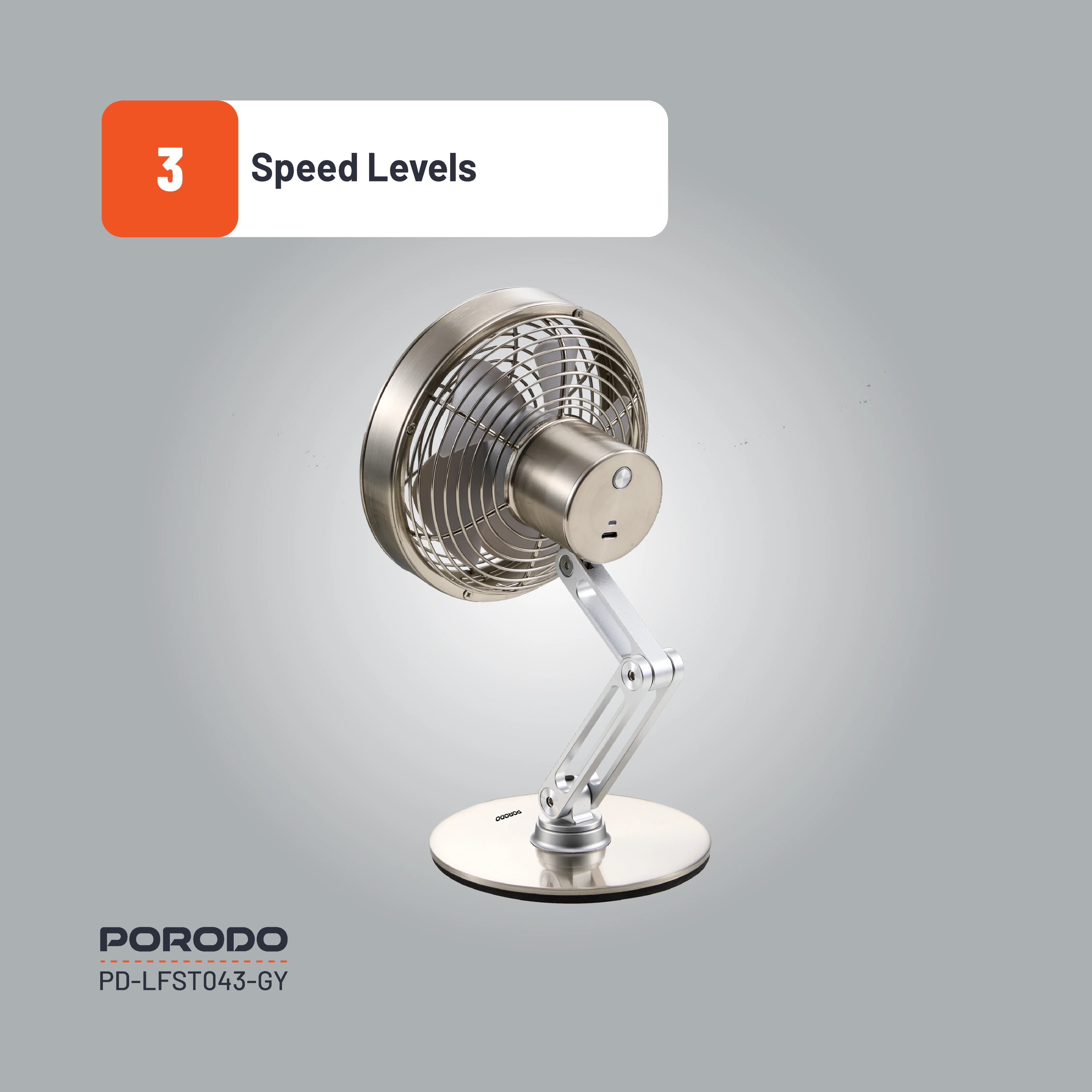 Porodo Lifestyle Metal Desk Fan - Gray 4