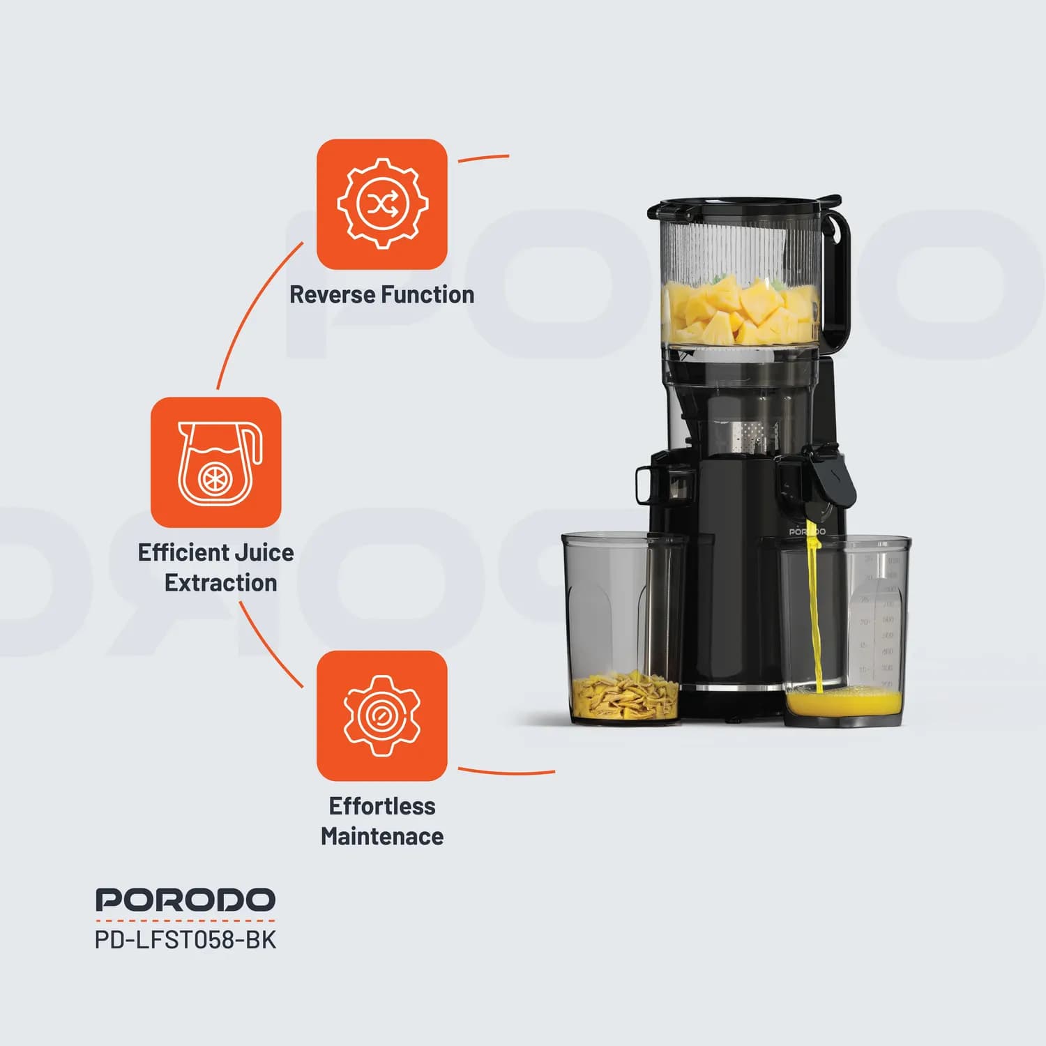 Porodo Slow Juicer - 250W Copper Motor, 1.8L, Black 5
